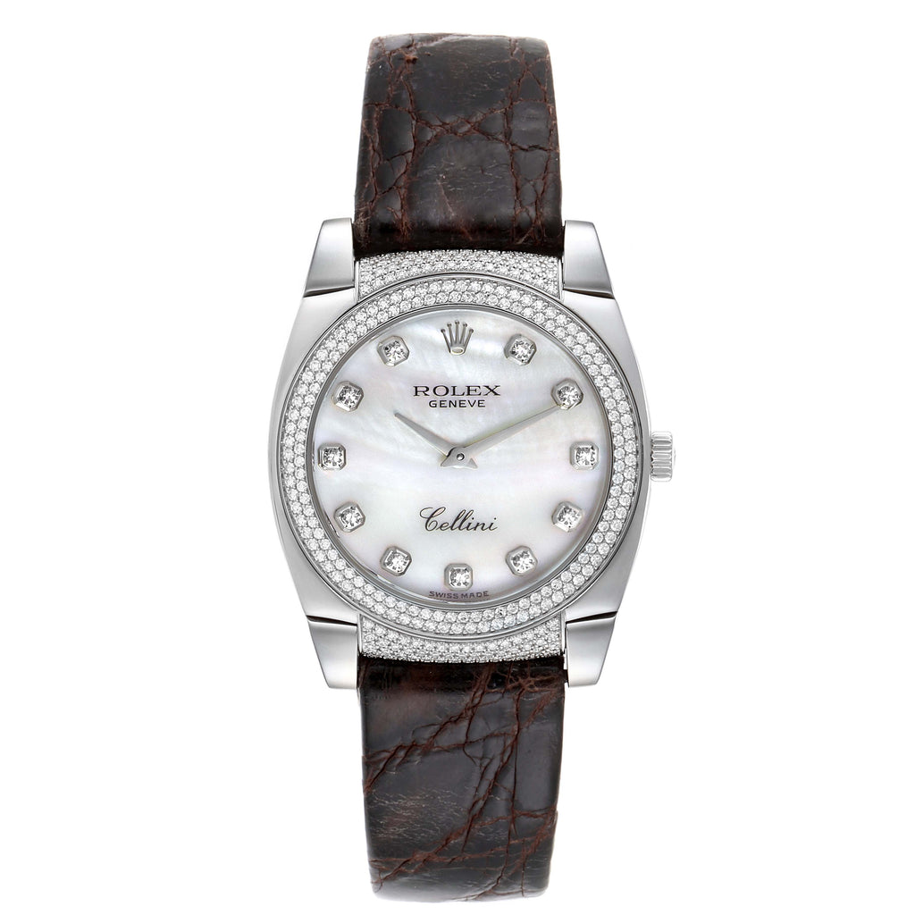 Rolex Cellini Cestello 18K White Gold MOP Diamond Ladies Watch 6321