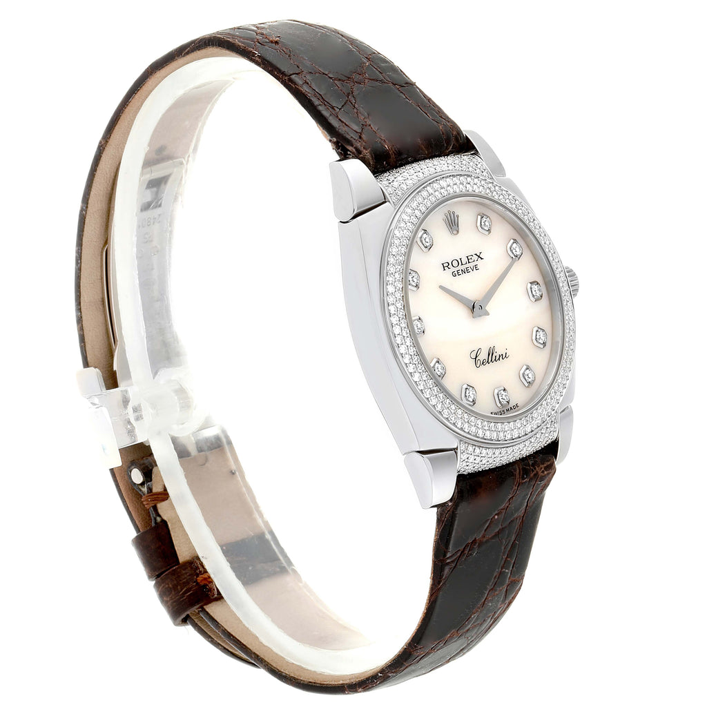 Rolex Cellini Cestello 18K White Gold MOP Diamond Ladies Watch 6321