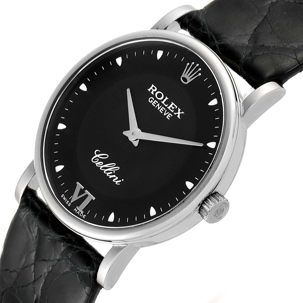Rolex Cellini Classic 18k White Gold Black Dial Unisex Watch 5115