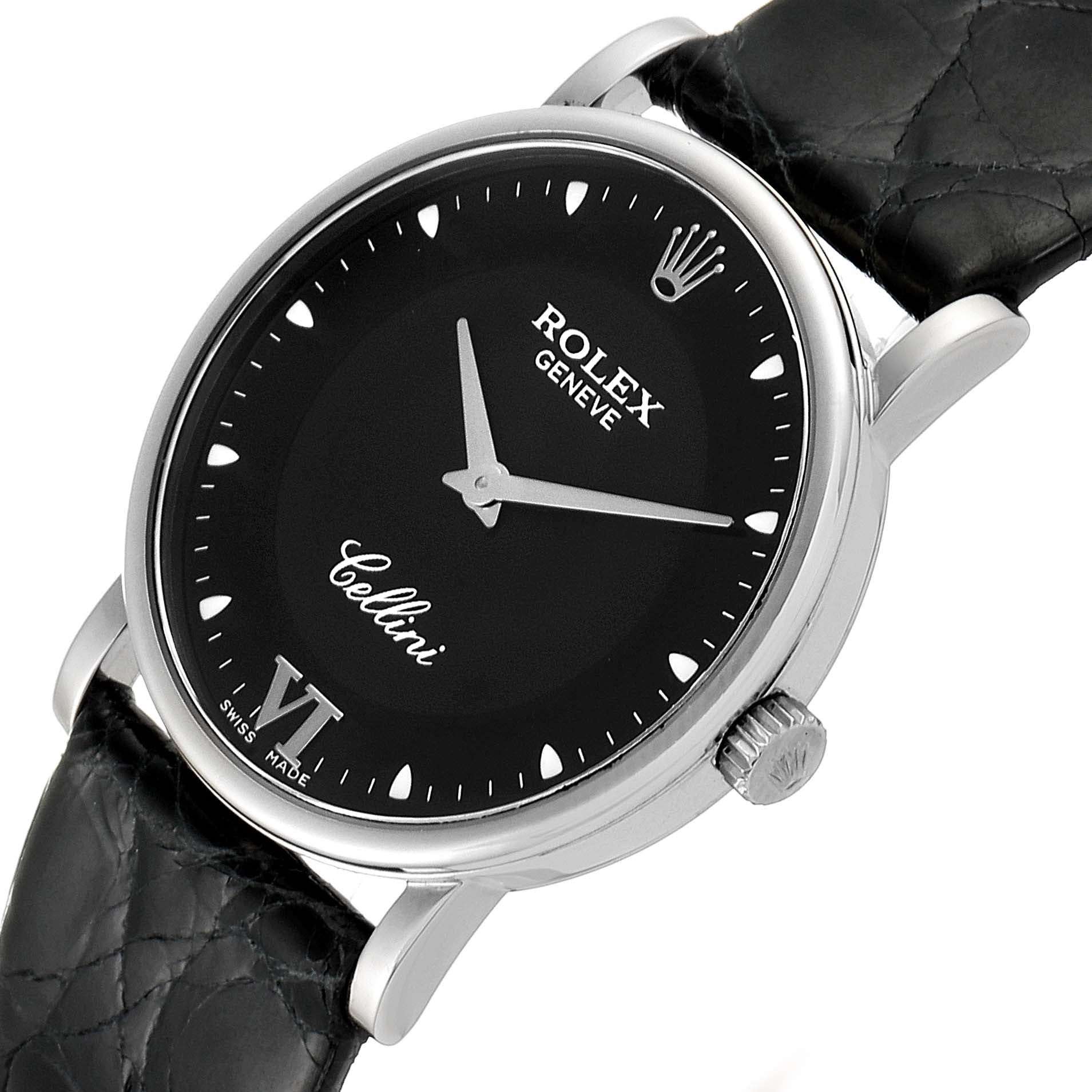Rolex Cellini Classic 18k White Gold Black Dial Unisex Watch 5115