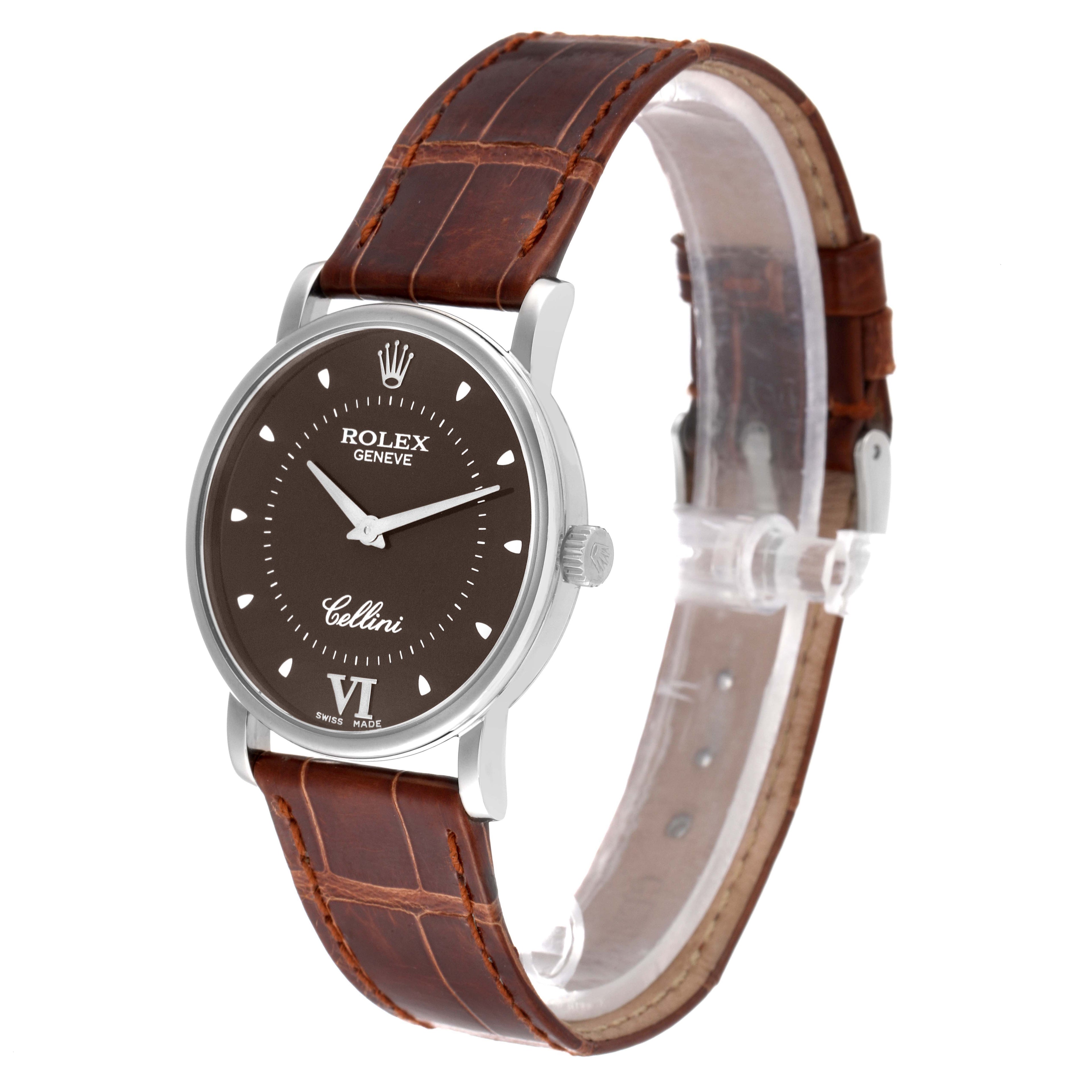 Rolex Cellini Classic 18k White Gold Brown Dial Unisex Watch 5115 Papers
