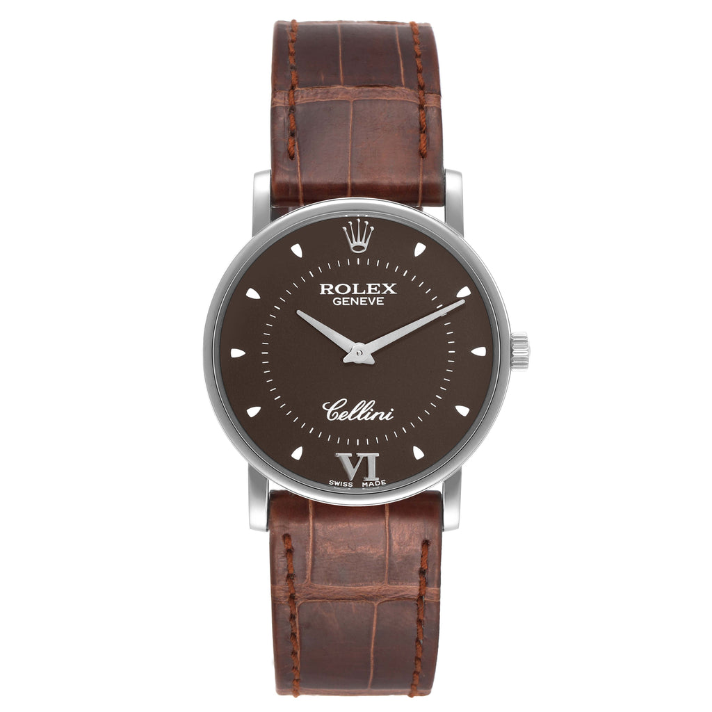 Rolex Cellini Classic 18k White Gold Brown Dial Unisex Watch 5115 Papers