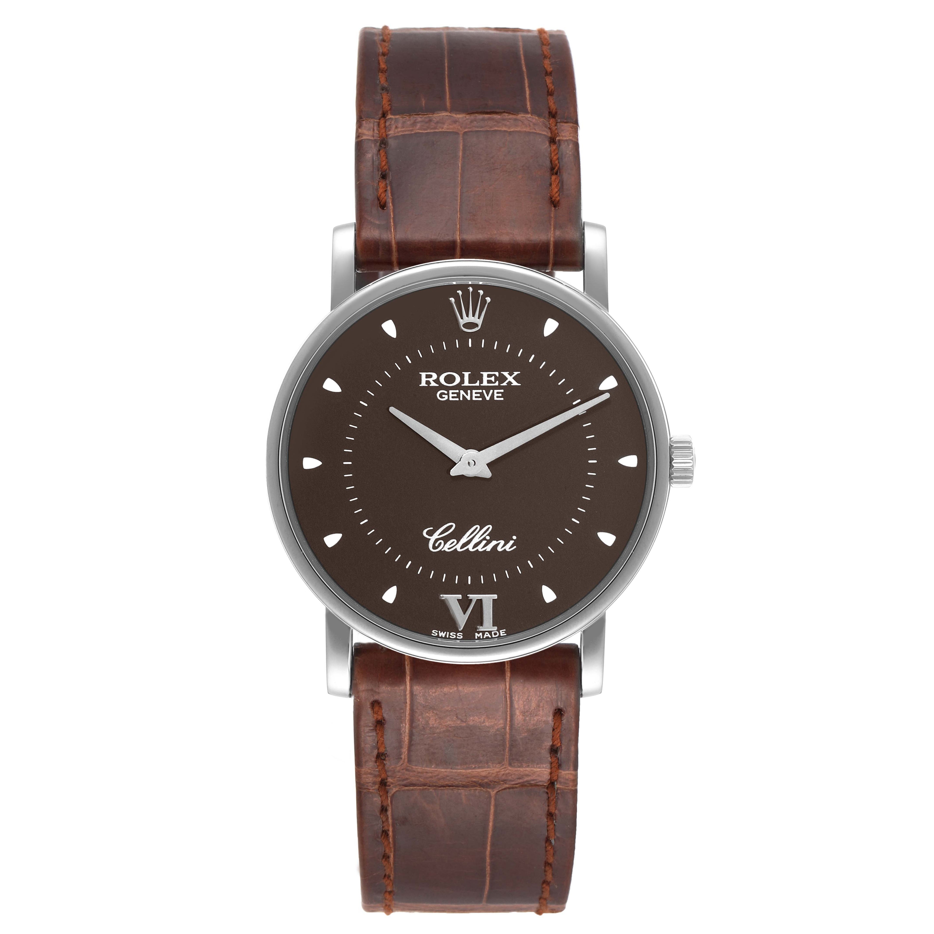 Rolex Cellini Classic 18k White Gold Brown Dial Unisex Watch 5115 Papers