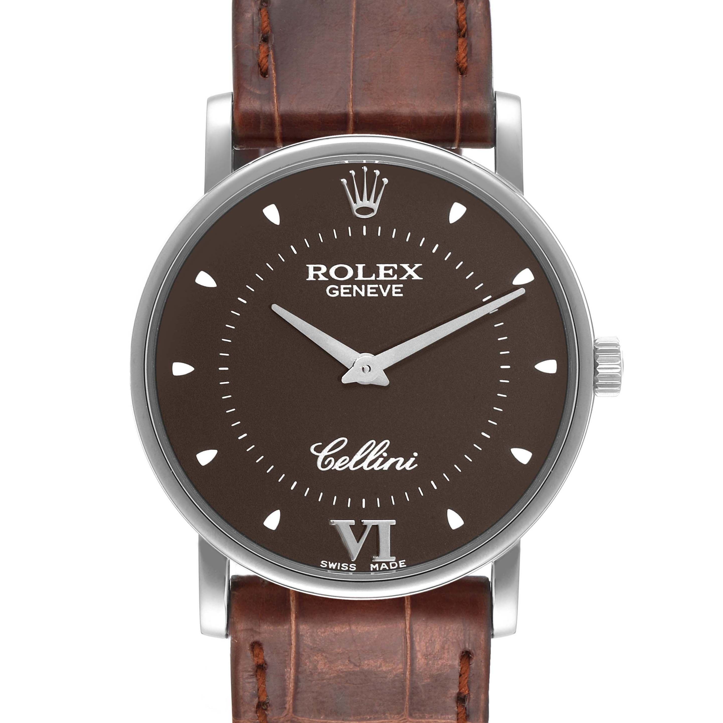 Rolex Cellini Classic 18k White Gold Brown Dial Unisex Watch 5115 Papers