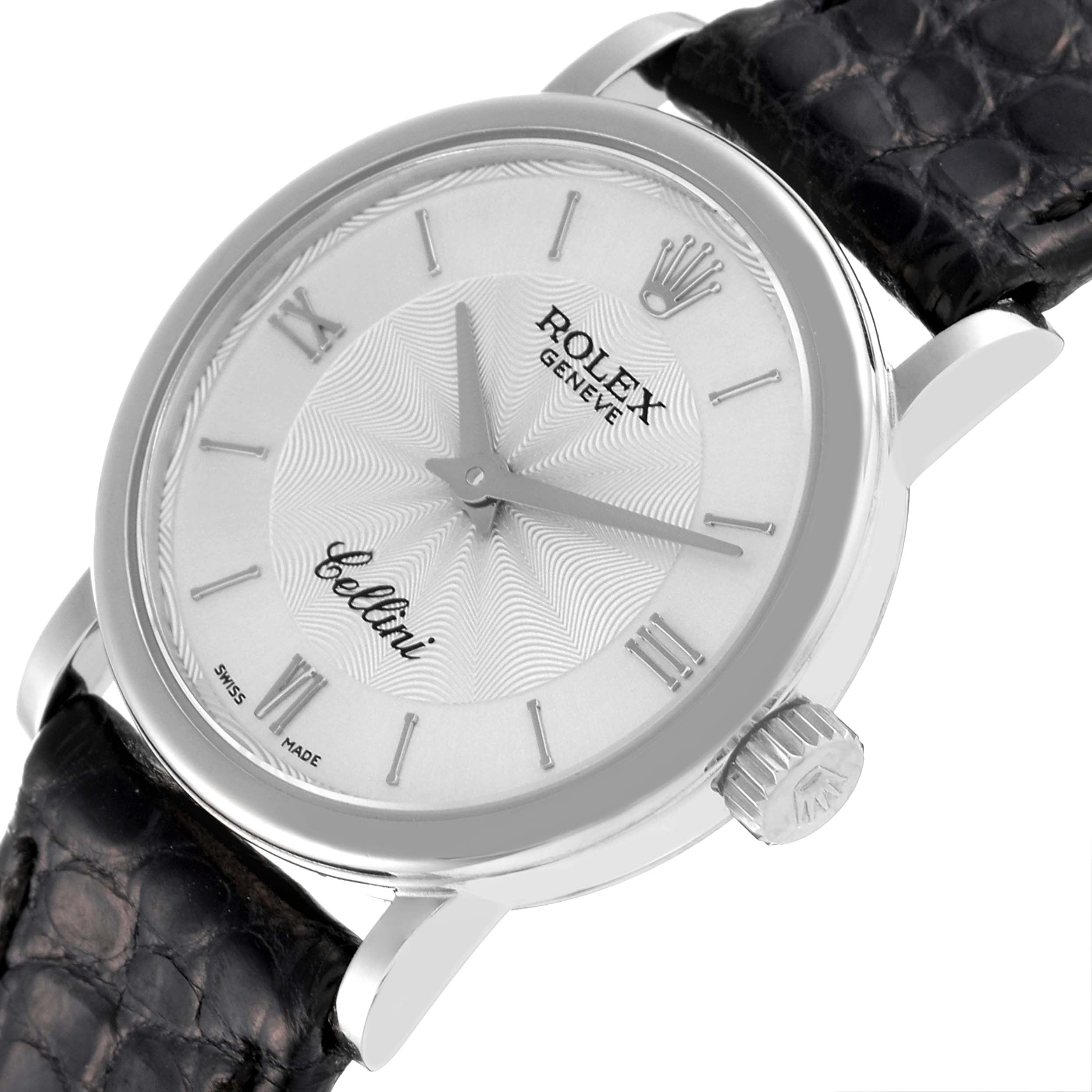 Rolex Cellini Classic 18k White Gold Silver Dial Black Strap Ladies Watch 6110