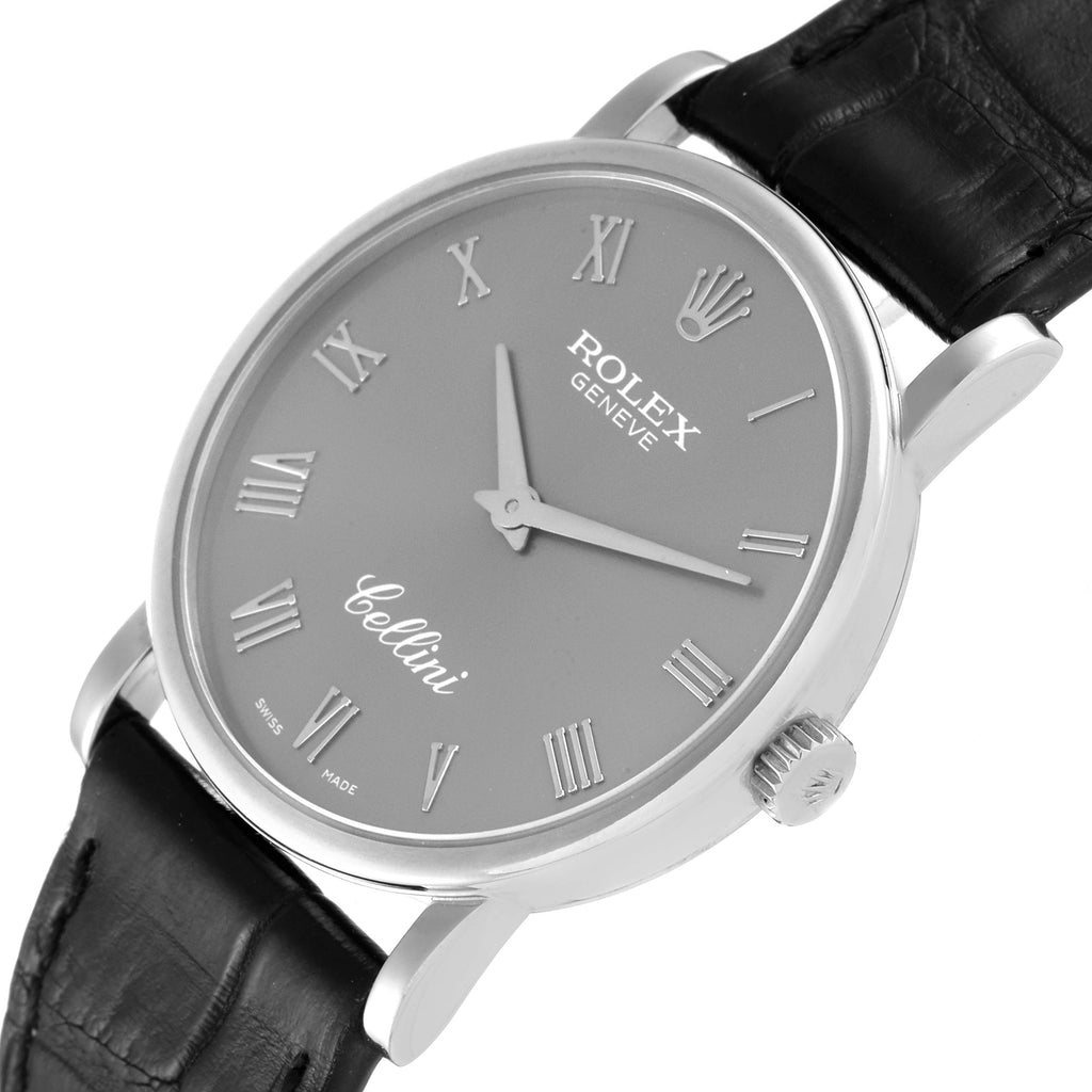 Rolex Cellini Classic 18K White Gold Slate Roman Dial Mens Watch 5115