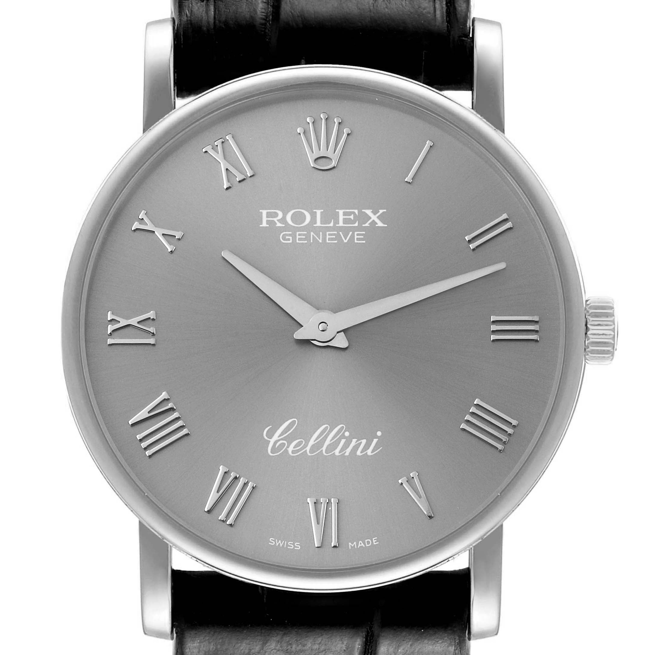 Rolex Cellini Classic 18K White Gold Slate Roman Dial Mens Watch 5115