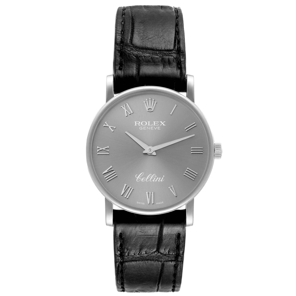 Rolex Cellini Classic 18K White Gold Slate Roman Dial Mens Watch 5115