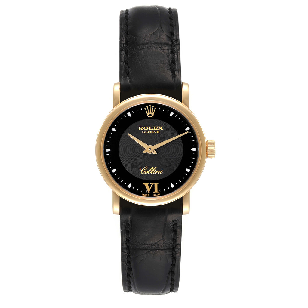 Rolex Cellini Classic 18k Yellow Gold Black Dial Ladies Watch 6110 Card