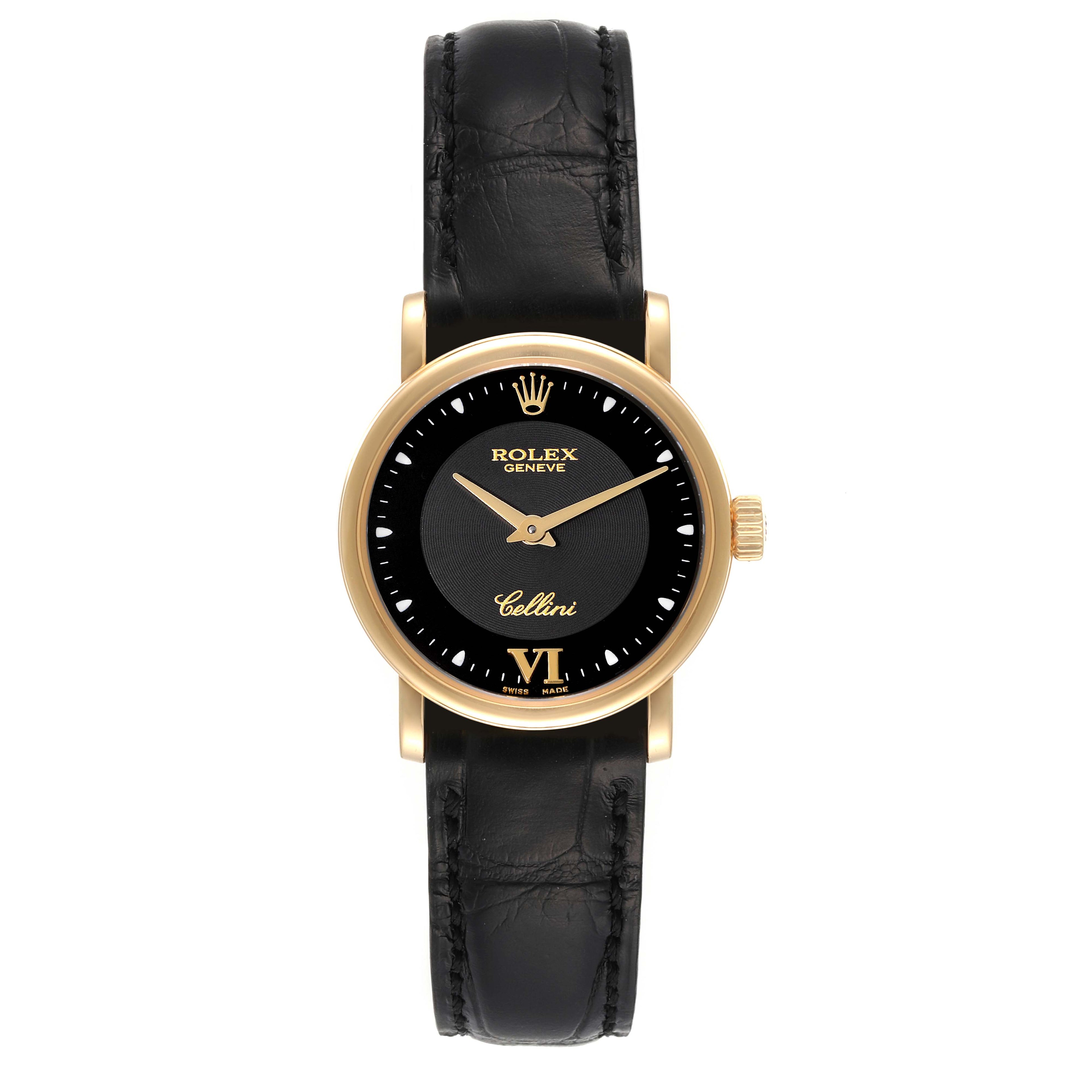 Rolex Cellini Classic 18k Yellow Gold Black Dial Ladies Watch 6110 Card