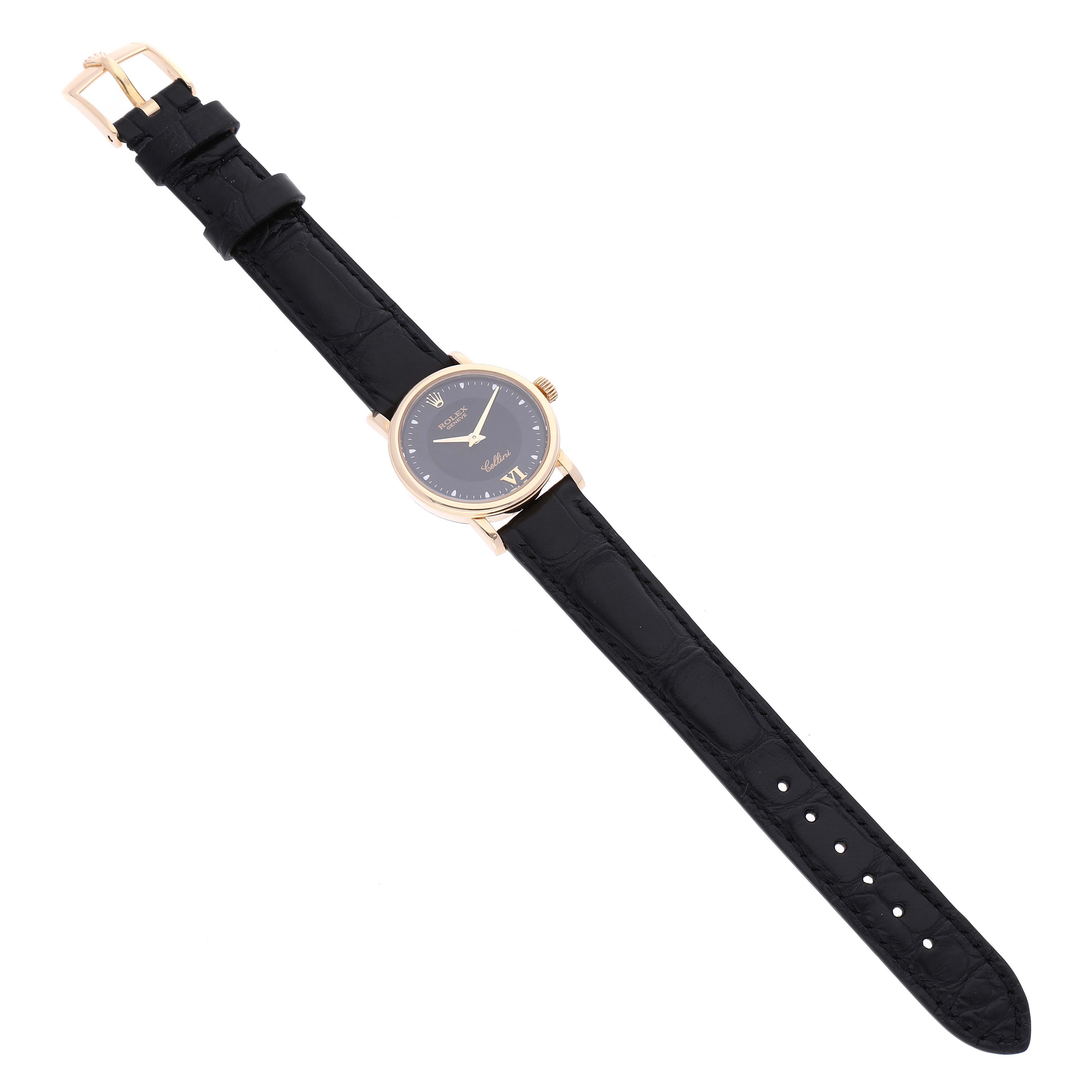 Rolex Cellini Classic 18k Yellow Gold Black Dial Ladies Watch 6110 Card