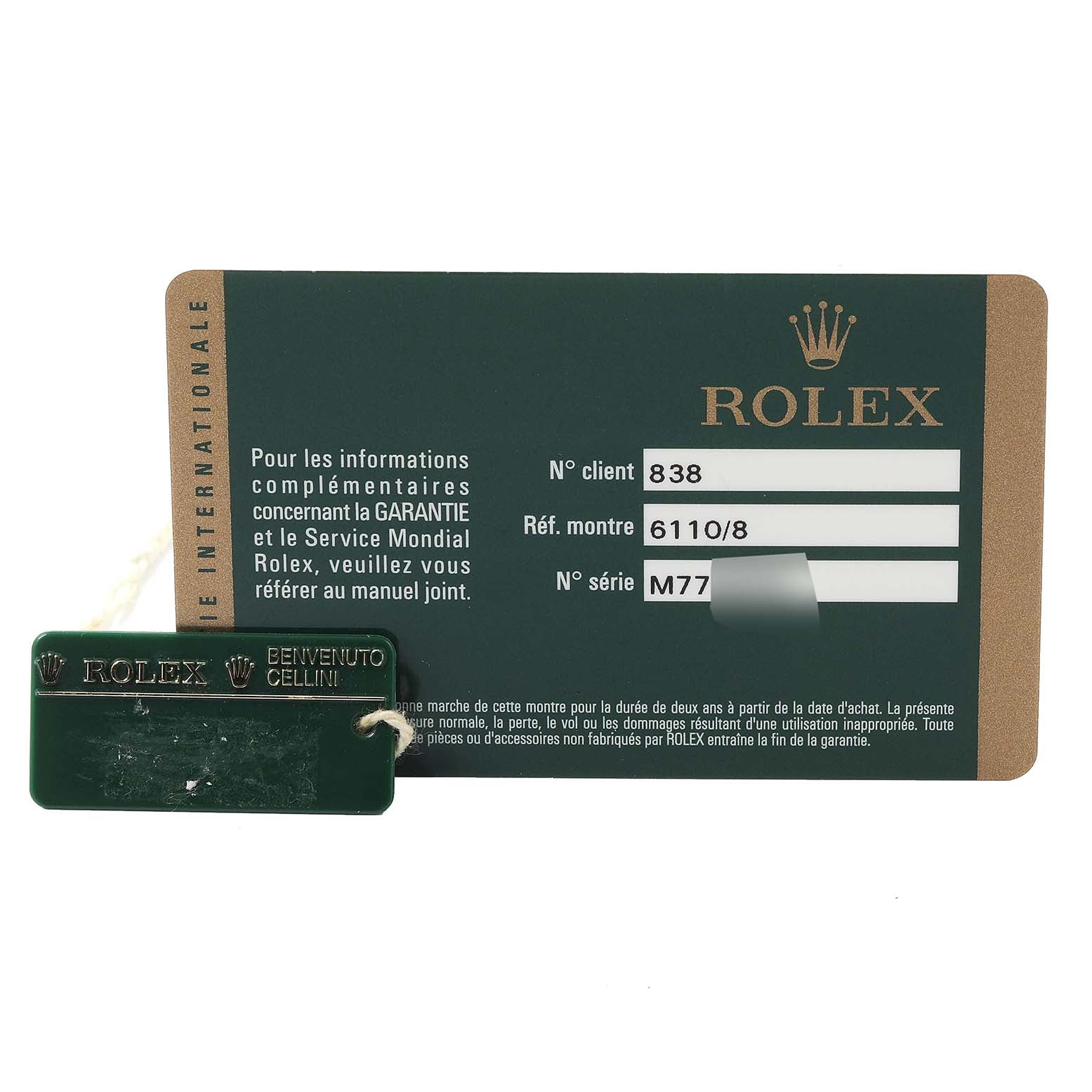 Rolex Cellini Classic 18k Yellow Gold Black Dial Ladies Watch 6110 Card