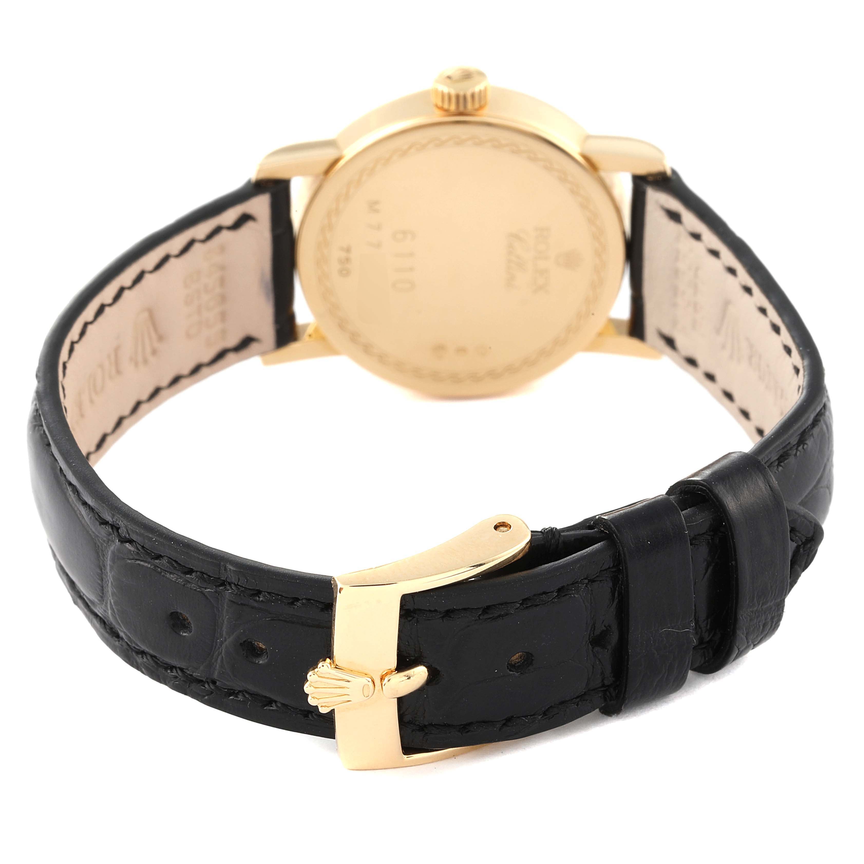 Rolex Cellini Classic 18k Yellow Gold Black Dial Ladies Watch 6110 Card