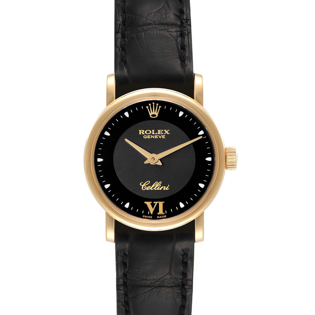 Rolex Cellini Classic 18k Yellow Gold Black Dial Ladies Watch 6110 Card