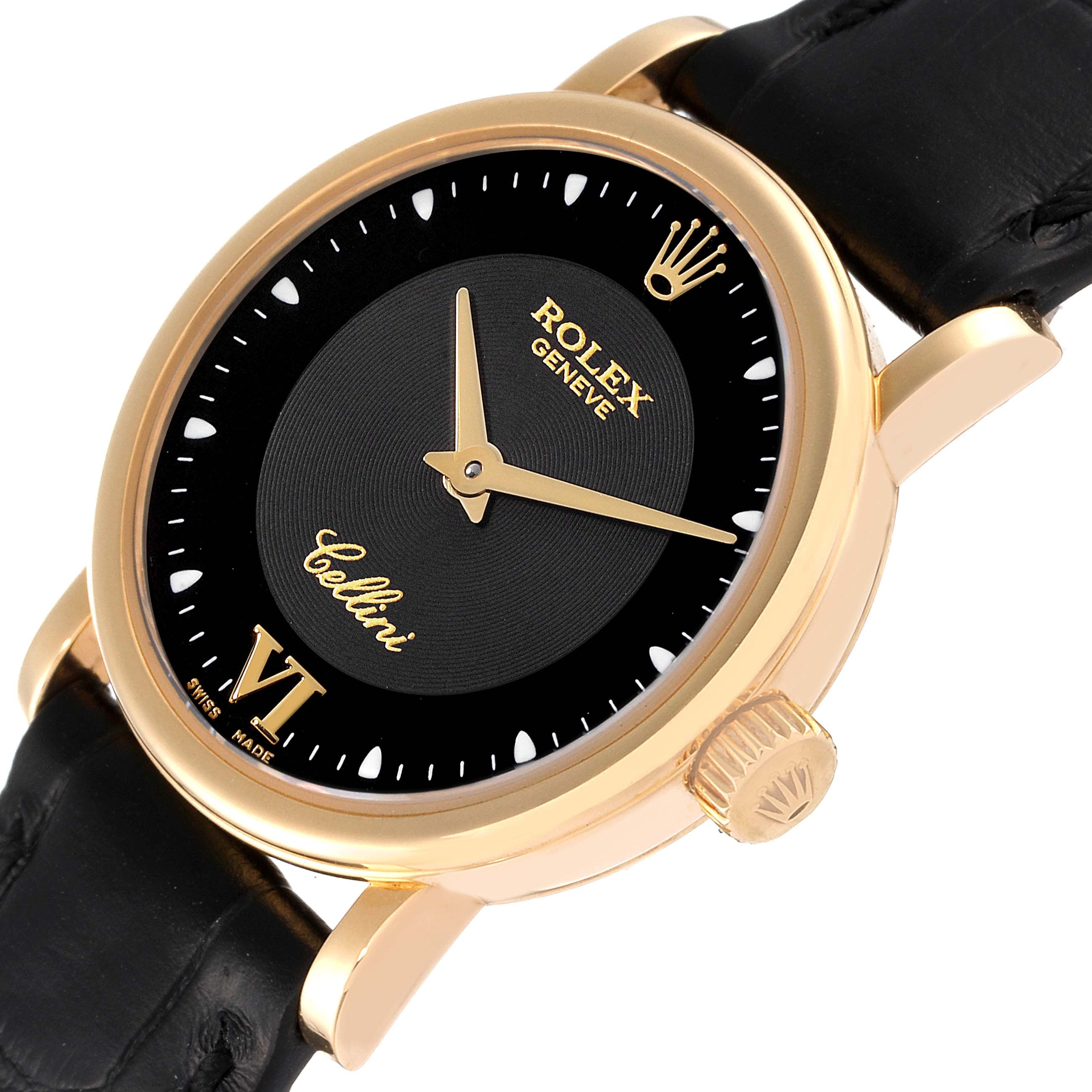 Rolex Cellini Classic 18k Yellow Gold Black Dial Ladies Watch 6110 Card