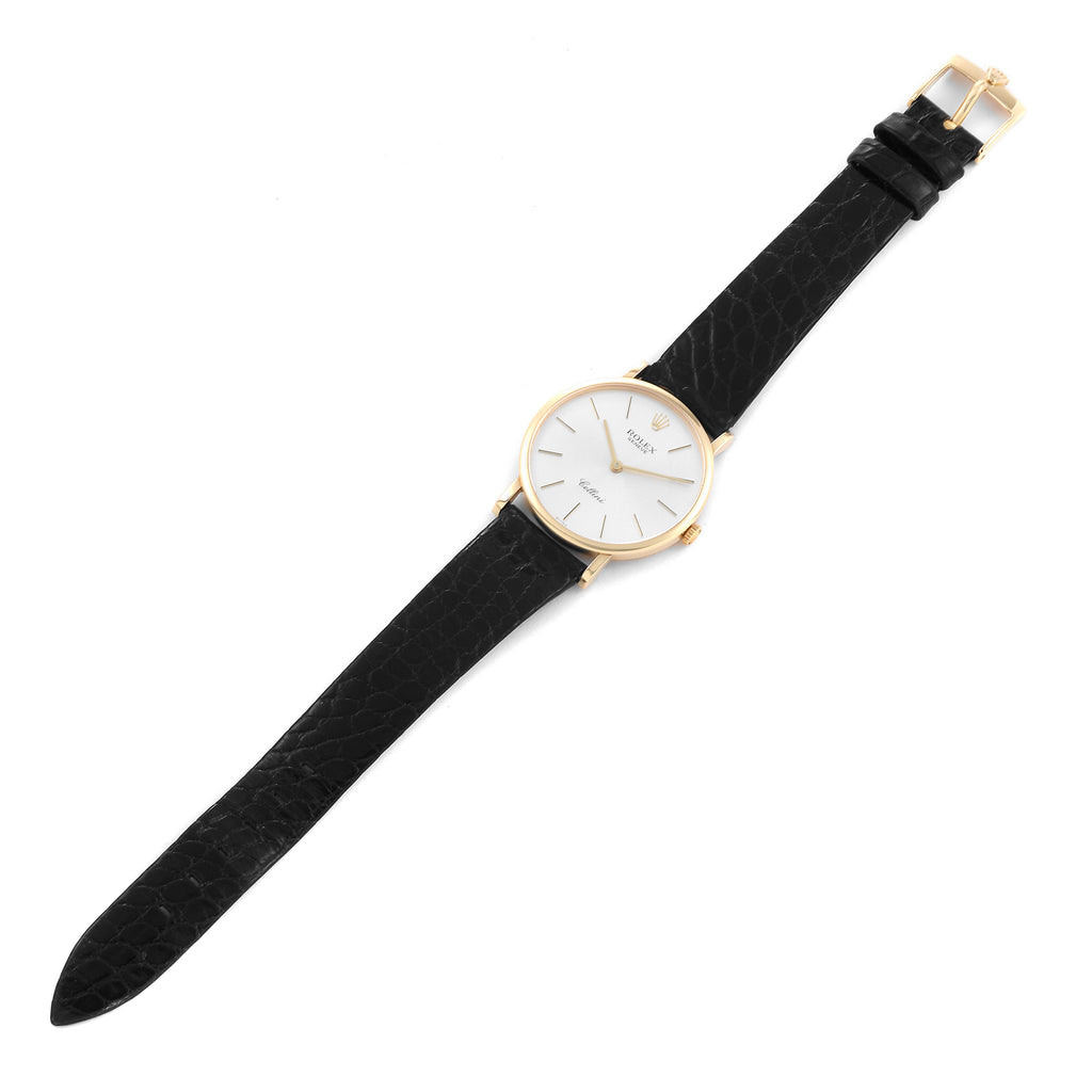 Rolex Cellini Classic 18k Yellow Gold Black Strap Mens Watch 5112