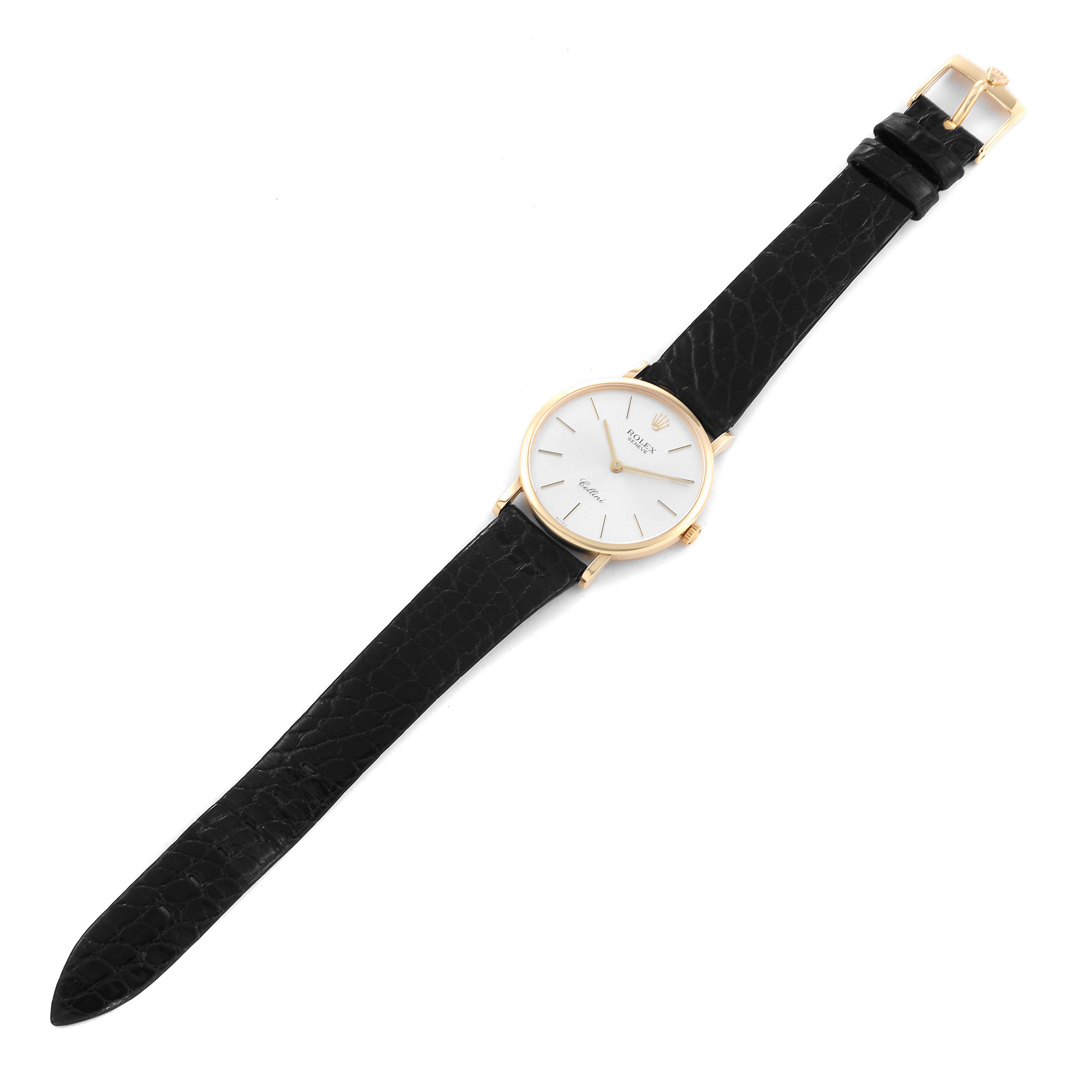 Rolex Cellini Classic 18k Yellow Gold Black Strap Mens Watch 5112