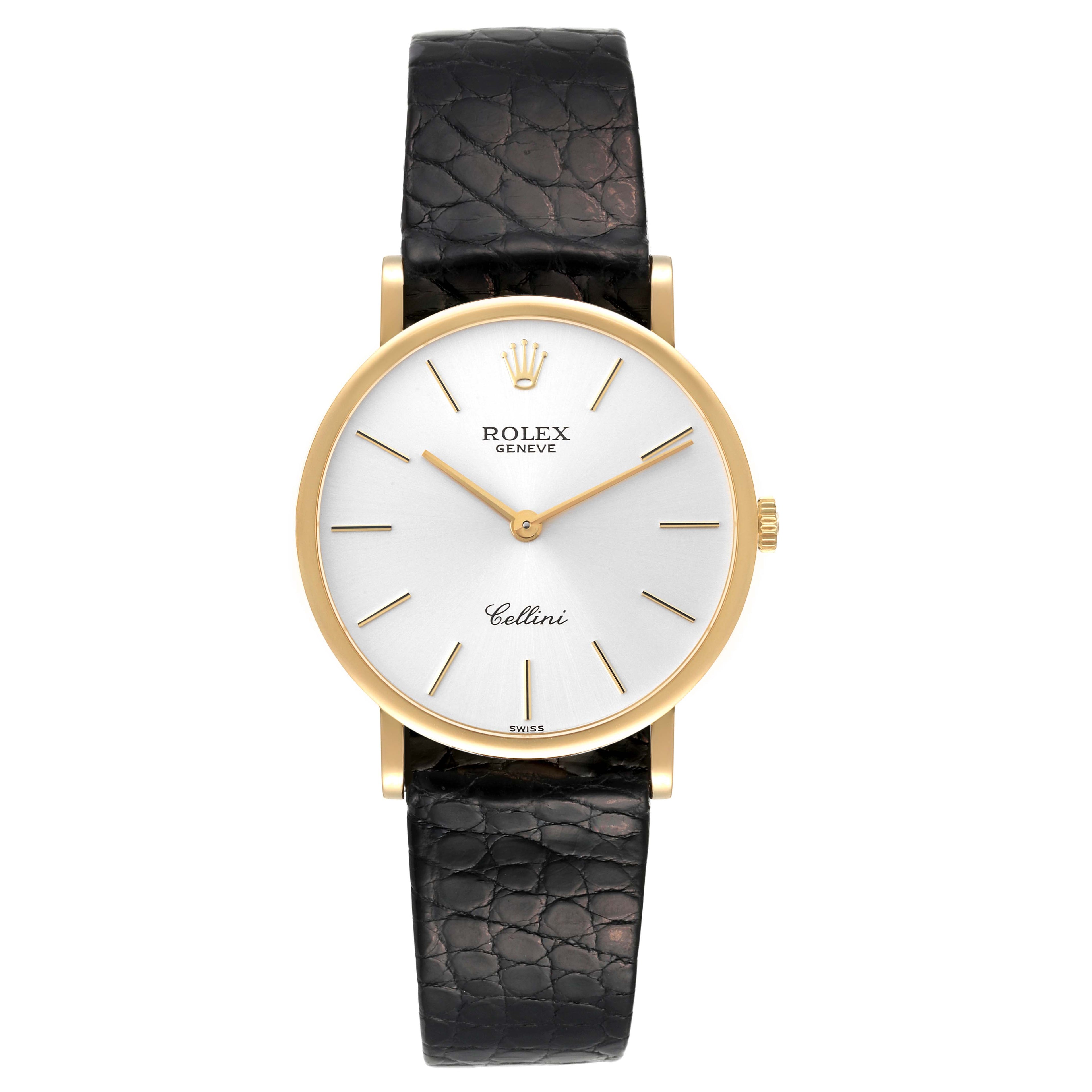 Rolex Cellini Classic 18k Yellow Gold Black Strap Mens Watch 5112