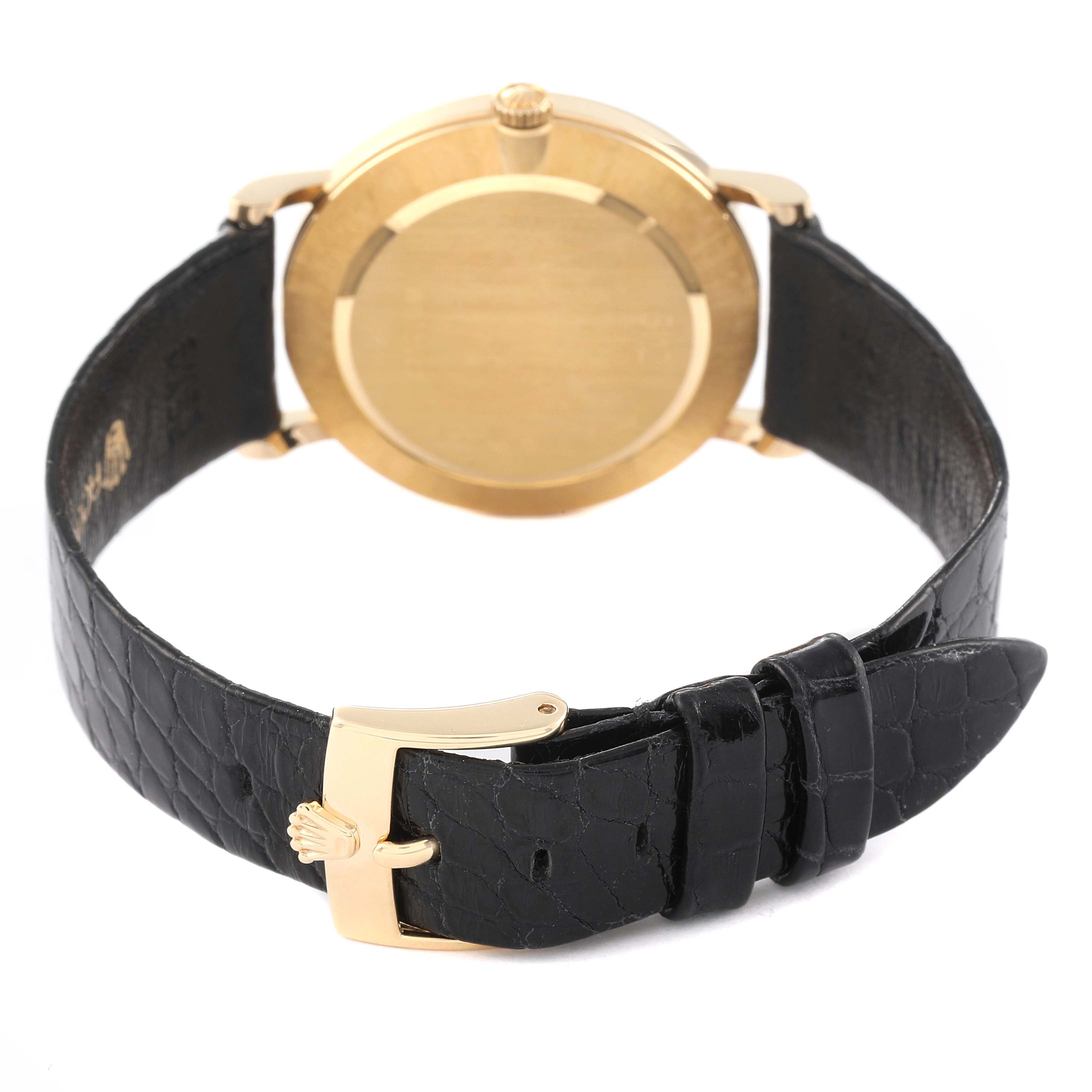 Rolex Cellini Classic 18k Yellow Gold Black Strap Mens Watch 5112