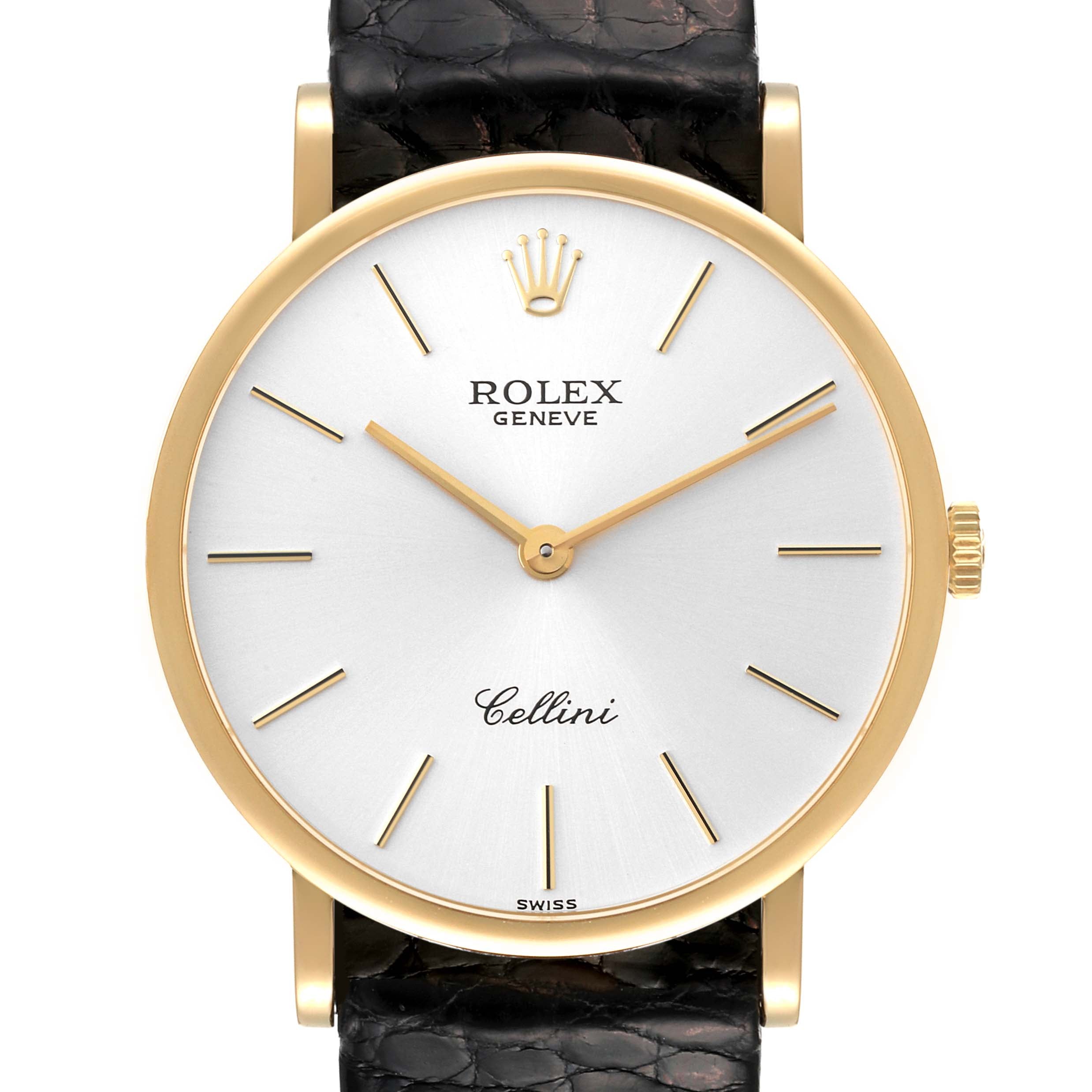 Rolex Cellini Classic 18k Yellow Gold Black Strap Mens Watch 5112