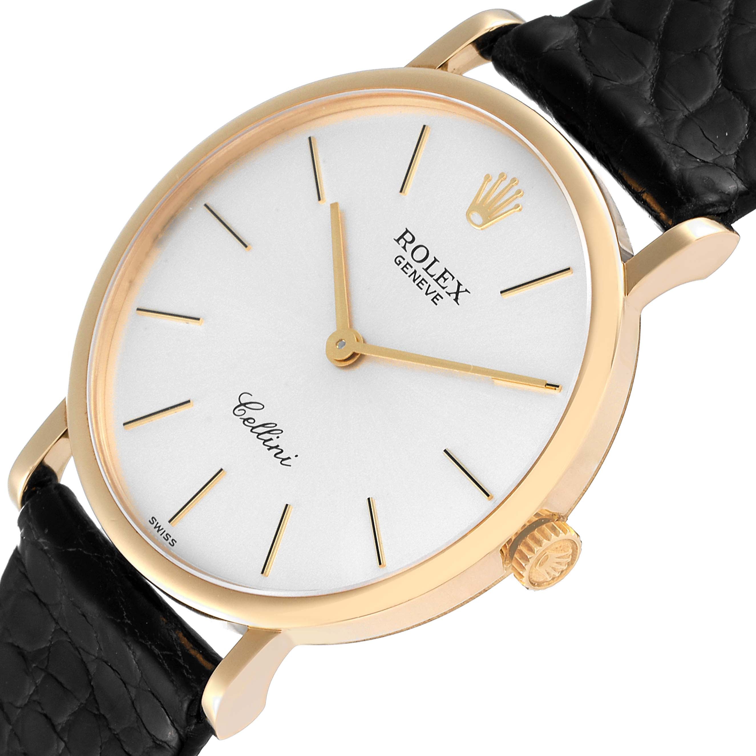 Rolex Cellini Classic 18k Yellow Gold Black Strap Mens Watch 5112