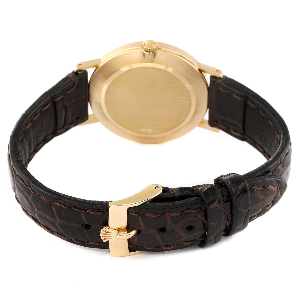Rolex Cellini Classic 18k Yellow Gold Browm Strap Mens Watch 4112