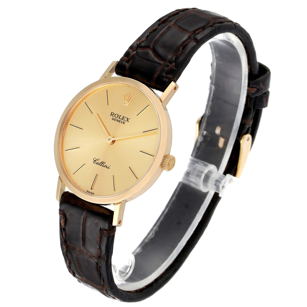 Rolex Cellini Classic 18k Yellow Gold Browm Strap Mens Watch 4112
