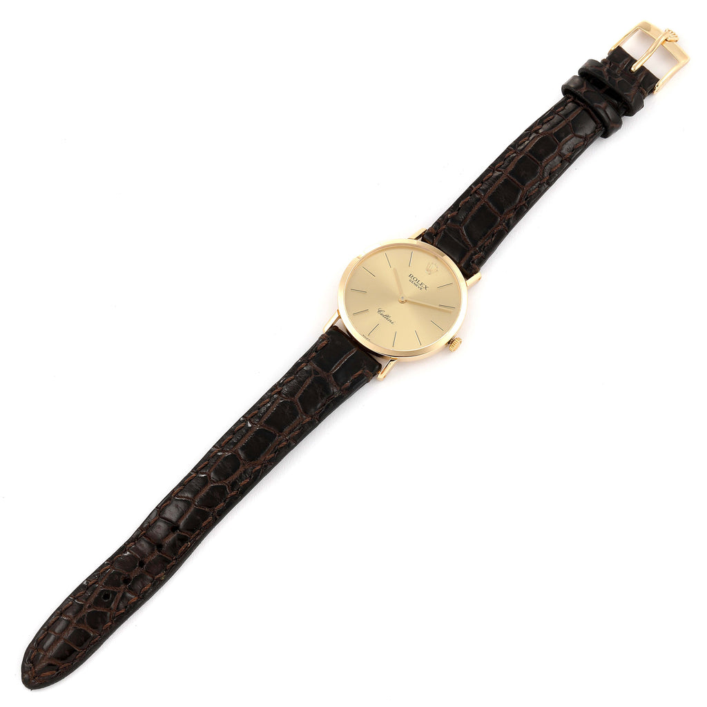 Rolex Cellini Classic 18k Yellow Gold Browm Strap Mens Watch 4112
