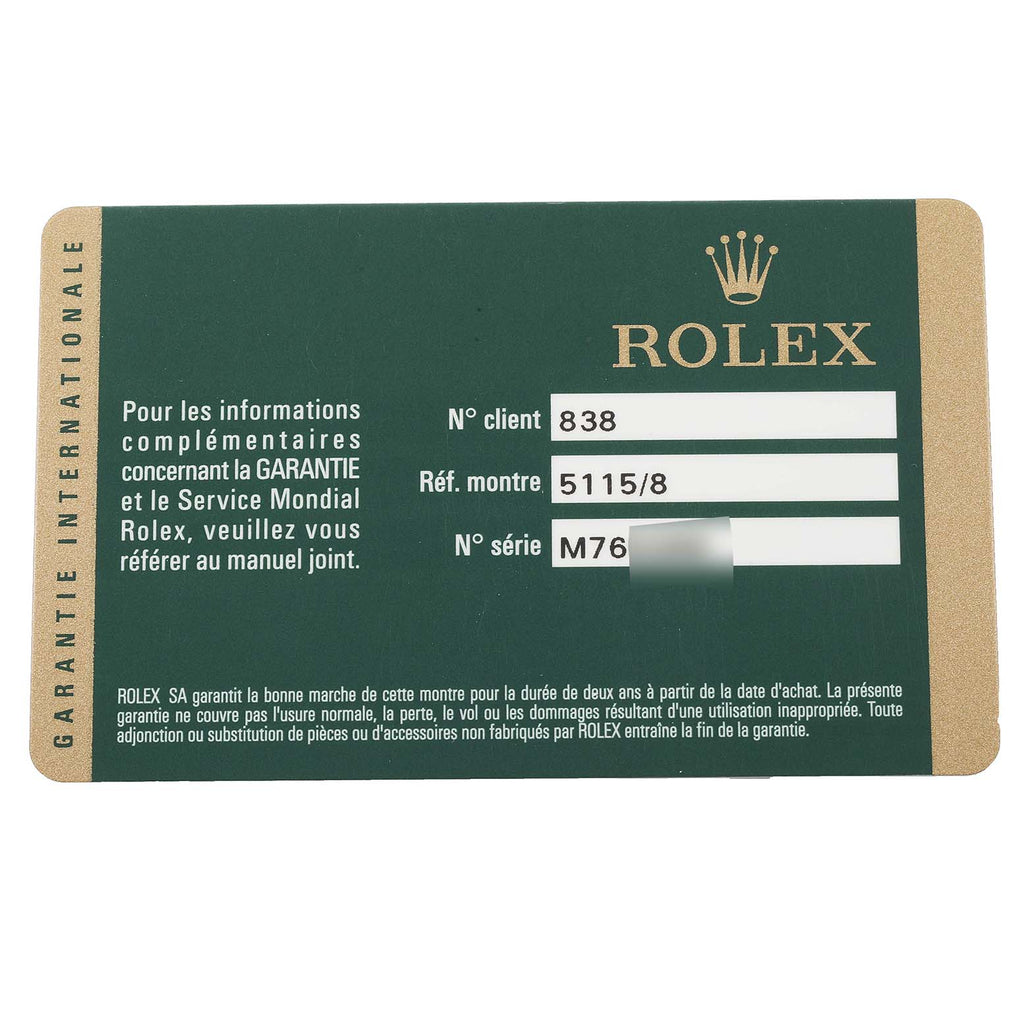 Rolex Cellini Classic 18K Yellow Gold Decorated Dial Watch 5115 Card