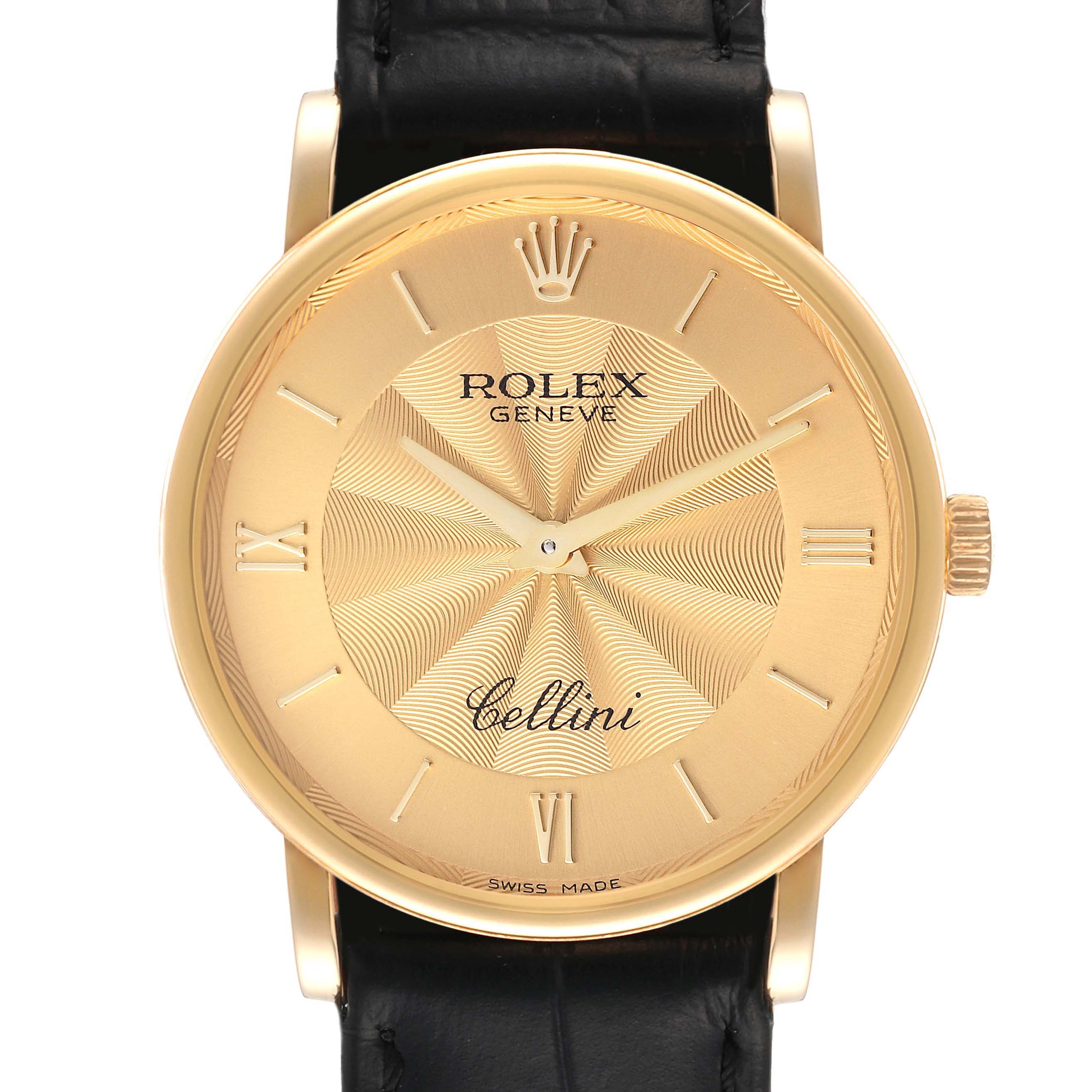 Rolex Cellini Classic 18K Yellow Gold Decorated Dial Watch 5115 Card