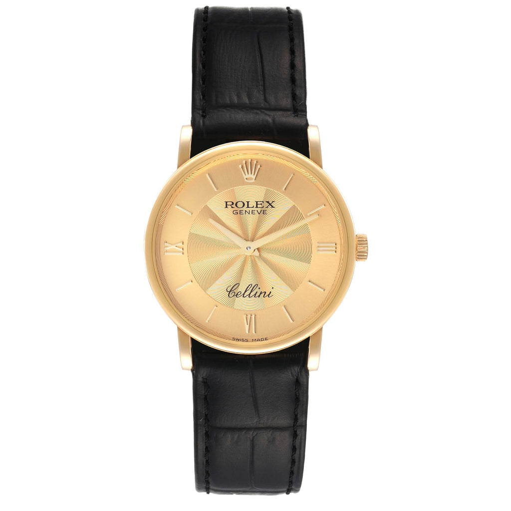 Rolex Cellini Classic 18K Yellow Gold Decorated Dial Watch 5115 Card