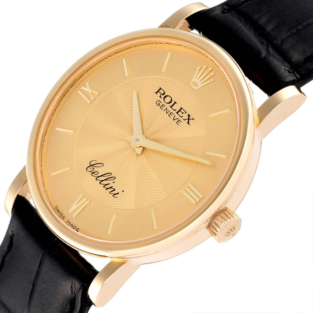 Rolex Cellini Classic 18K Yellow Gold Decorated Dial Watch 5115 Card