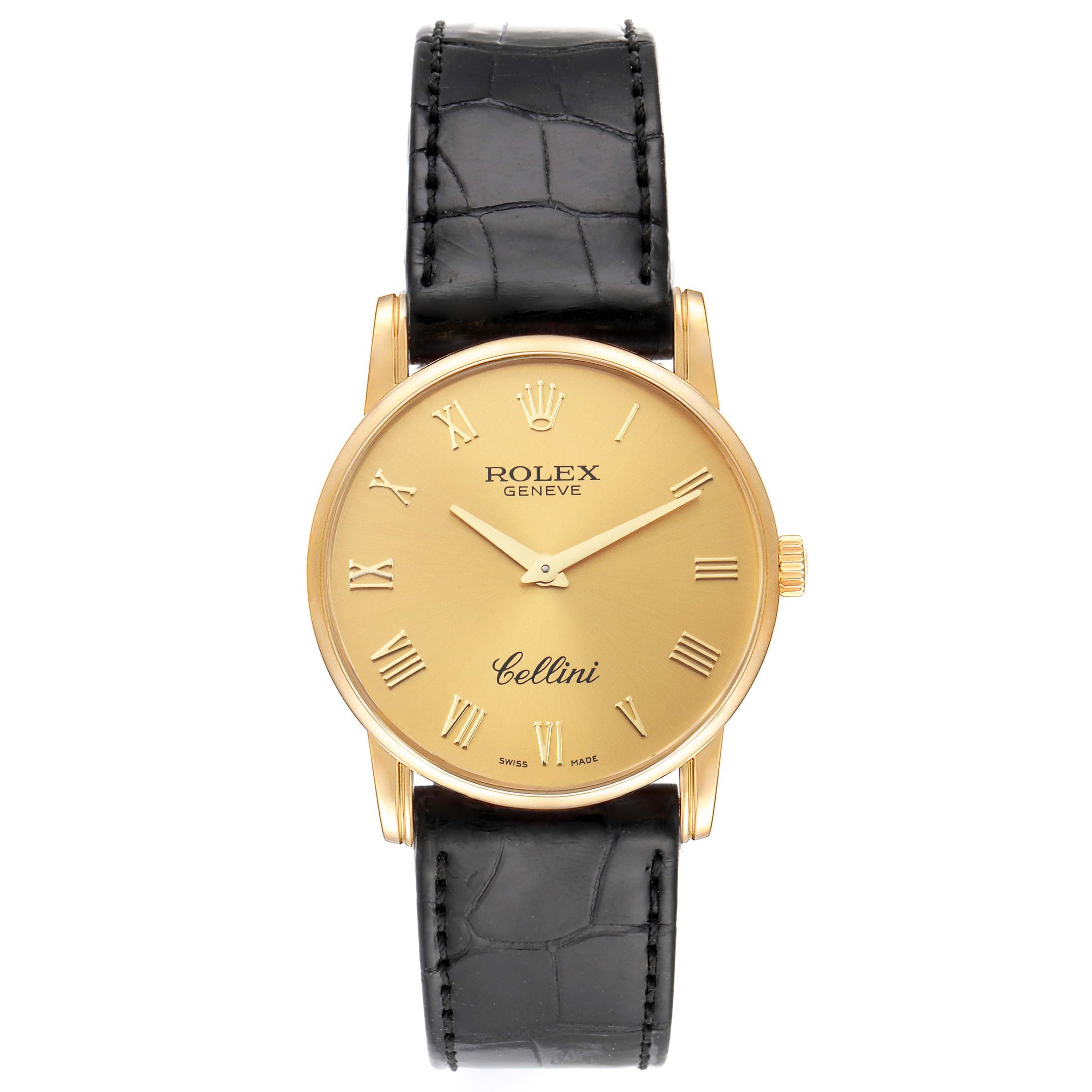 Rolex Cellini Classic 18k Yellow Gold Roman Dial Mens Watch 5116 Box Card
