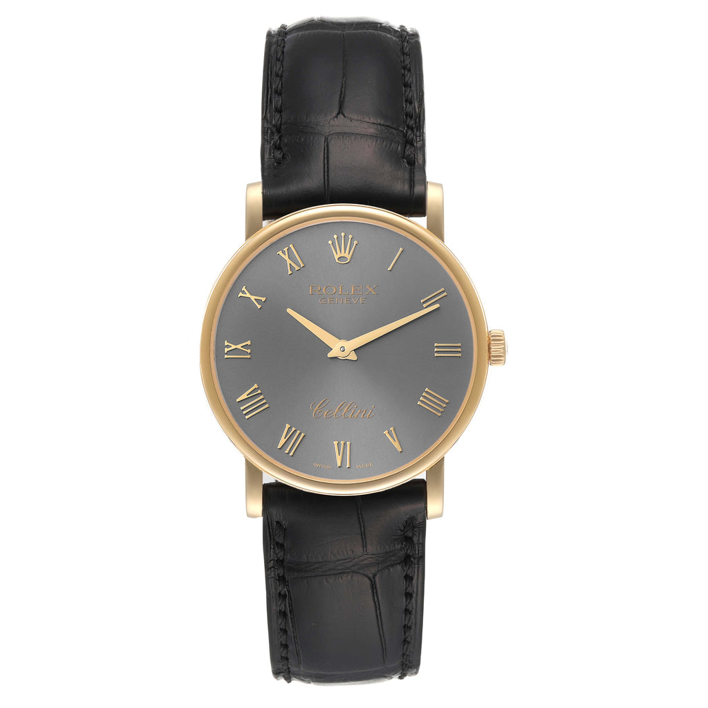 Rolex Cellini Classic 18K Yellow Gold Slate Roman Dial Mens Watch 5115