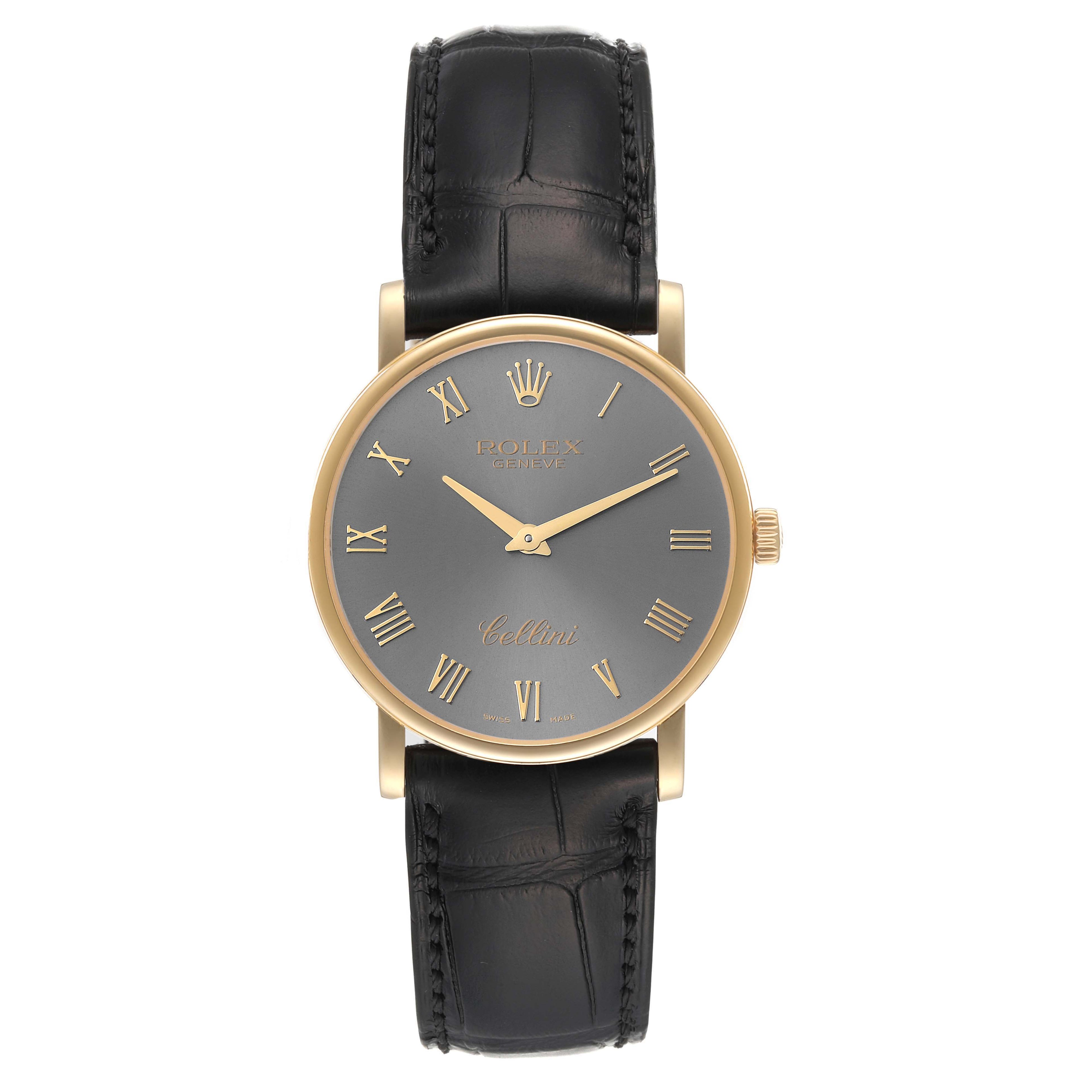 Rolex Cellini Classic 18K Yellow Gold Slate Roman Dial Mens Watch 5115