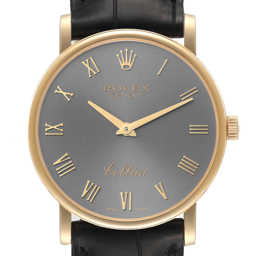 Rolex Cellini Classic 18K Yellow Gold Slate Roman Dial Mens Watch 5115