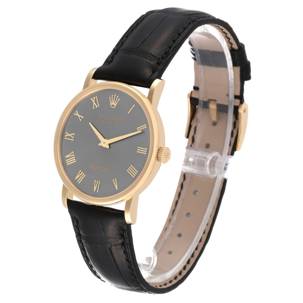 Rolex Cellini Classic 18K Yellow Gold Slate Roman Dial Mens Watch 5115
