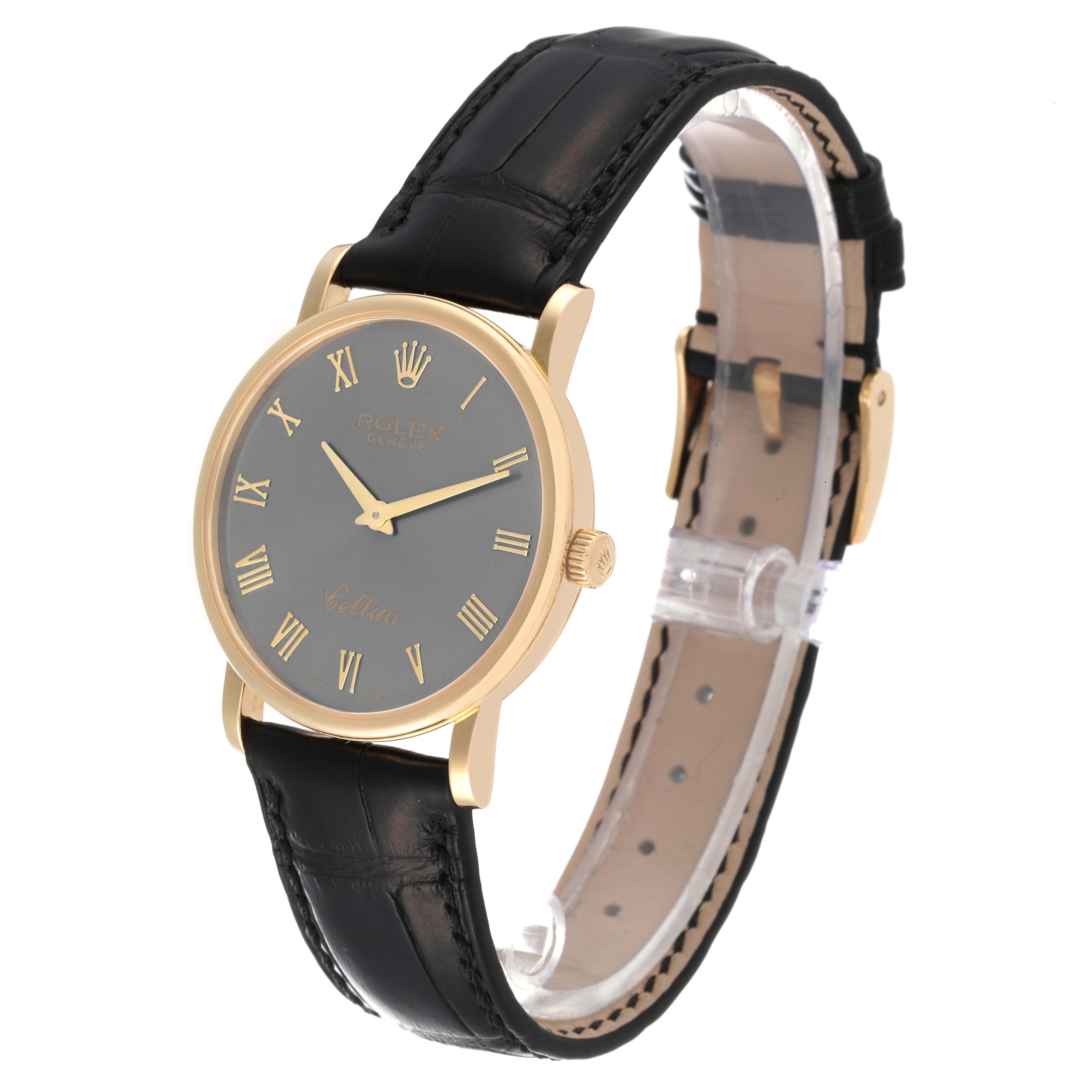 Rolex Cellini Classic 18K Yellow Gold Slate Roman Dial Mens Watch 5115