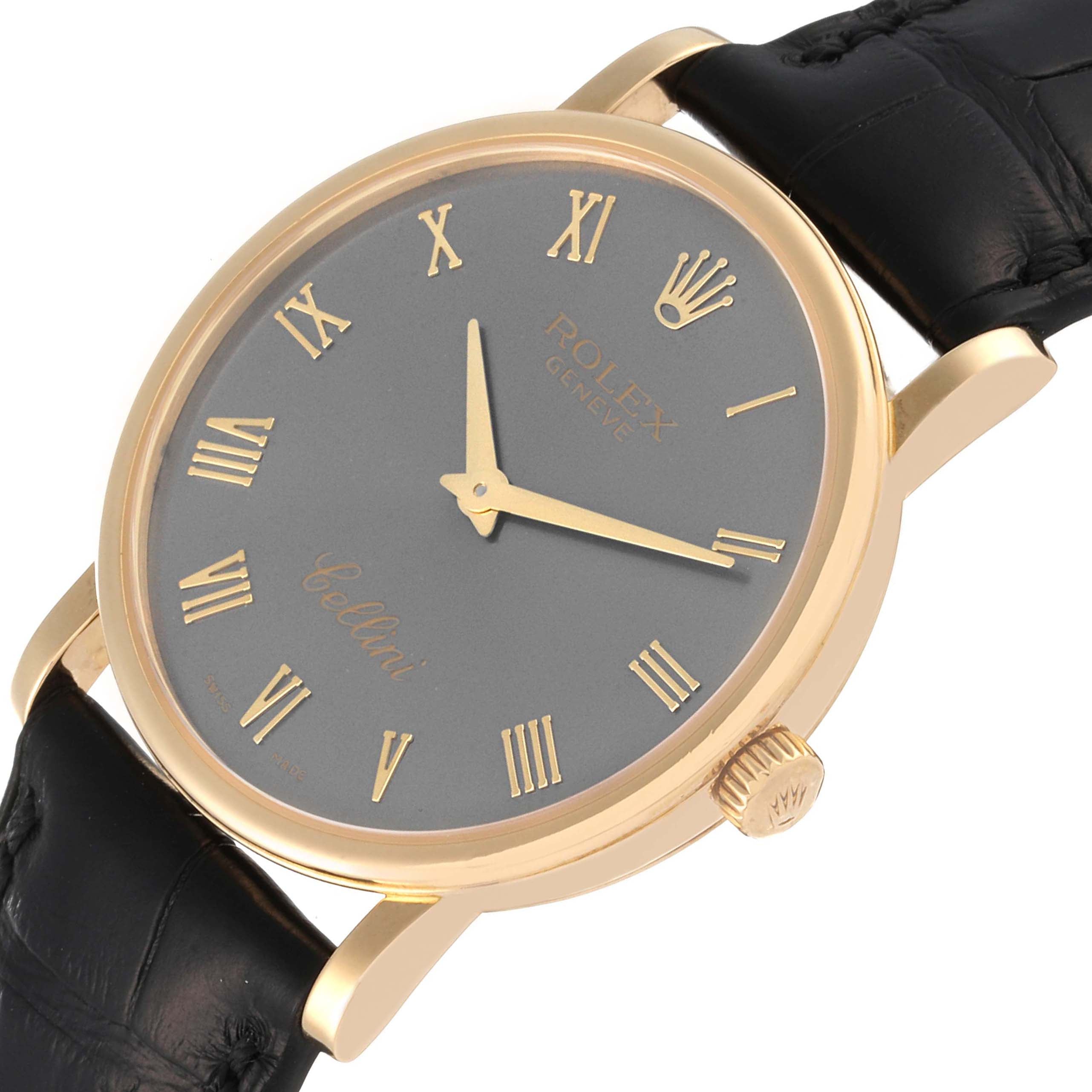 Rolex Cellini Classic 18K Yellow Gold Slate Roman Dial Mens Watch 5115