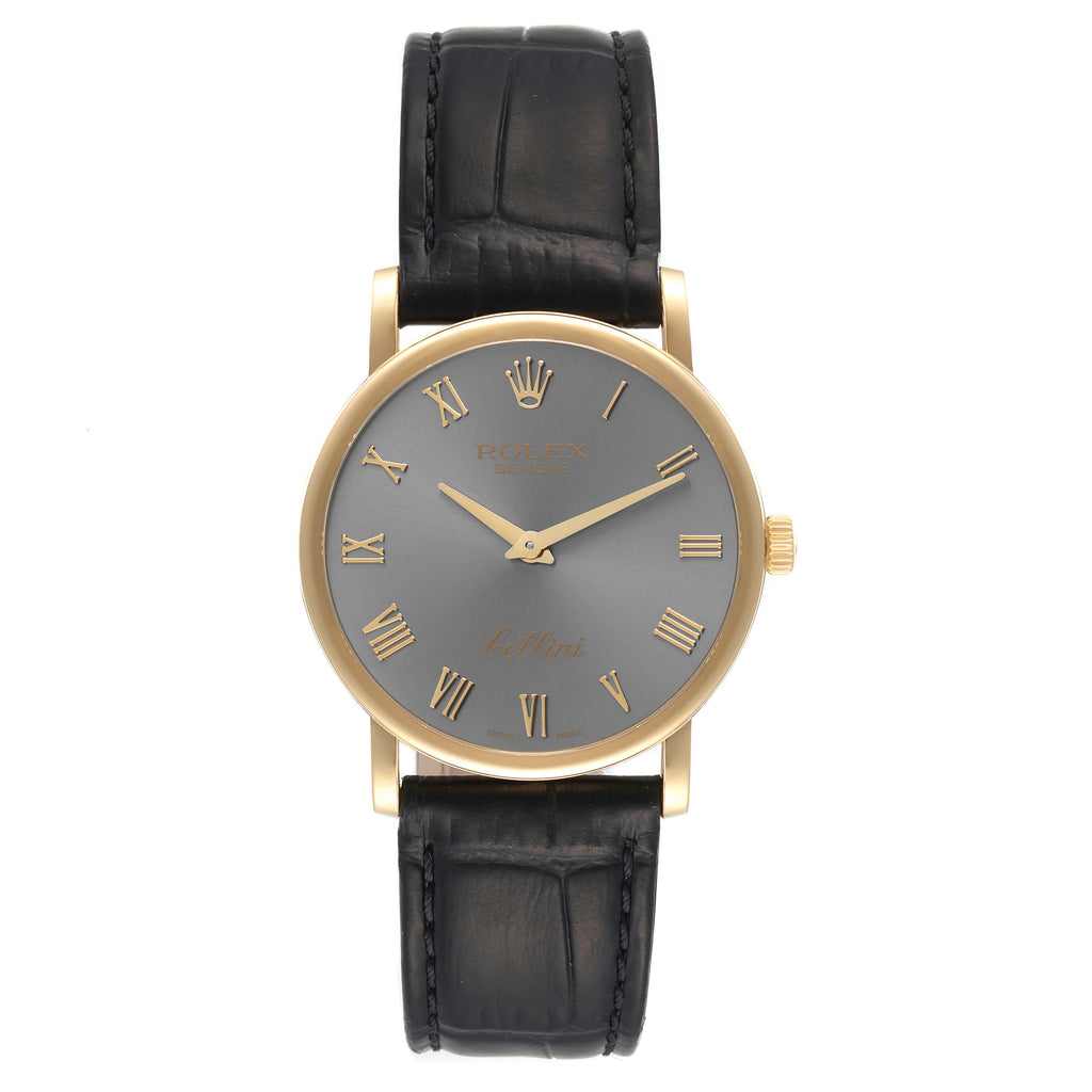 Rolex Cellini Classic 18K Yellow Gold Slate Roman Dial Mens Watch 5115 Card