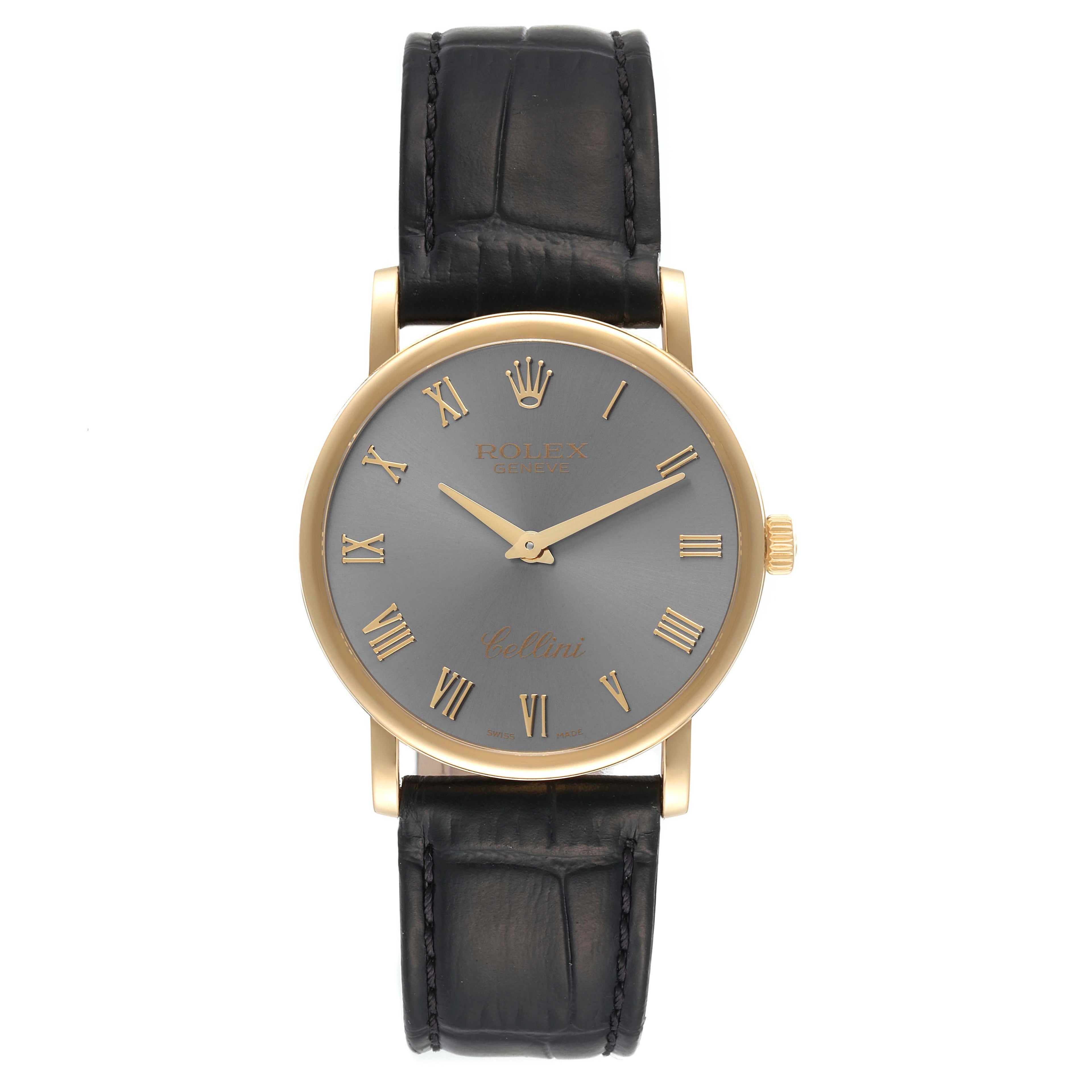 Rolex Cellini Classic 18K Yellow Gold Slate Roman Dial Mens Watch 5115 Card