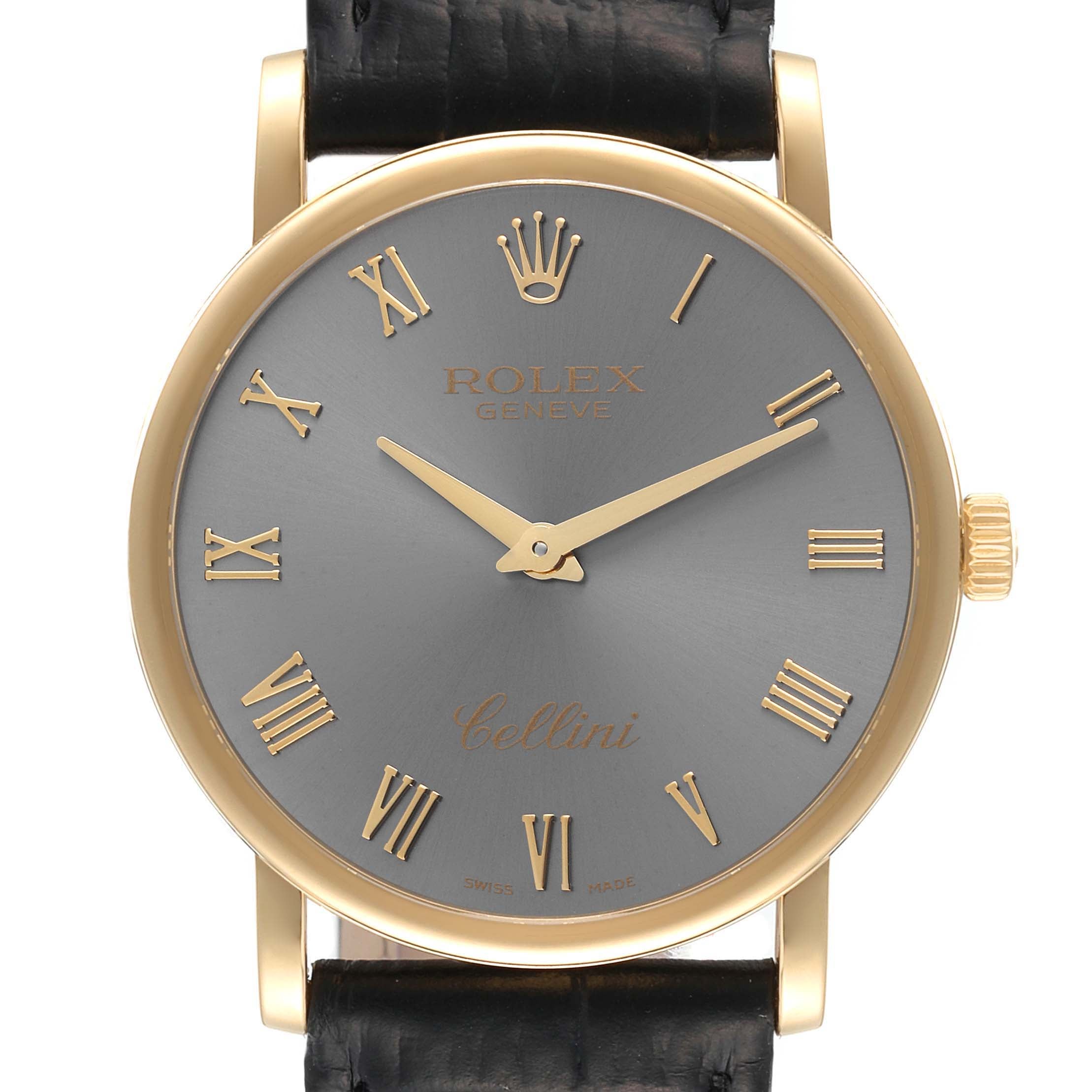 Rolex Cellini Classic 18K Yellow Gold Slate Roman Dial Mens Watch 5115 Card