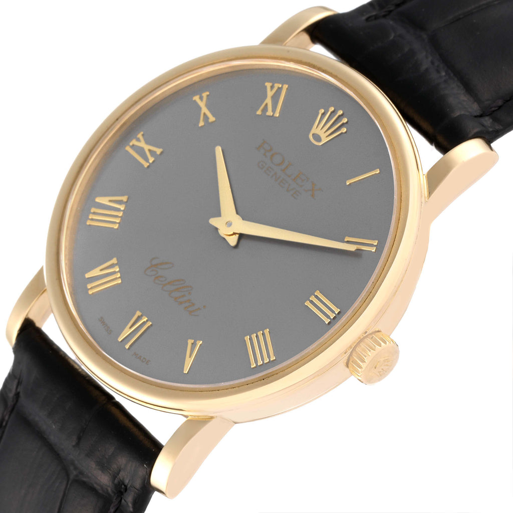 Rolex Cellini Classic 18K Yellow Gold Slate Roman Dial Mens Watch 5115 Card