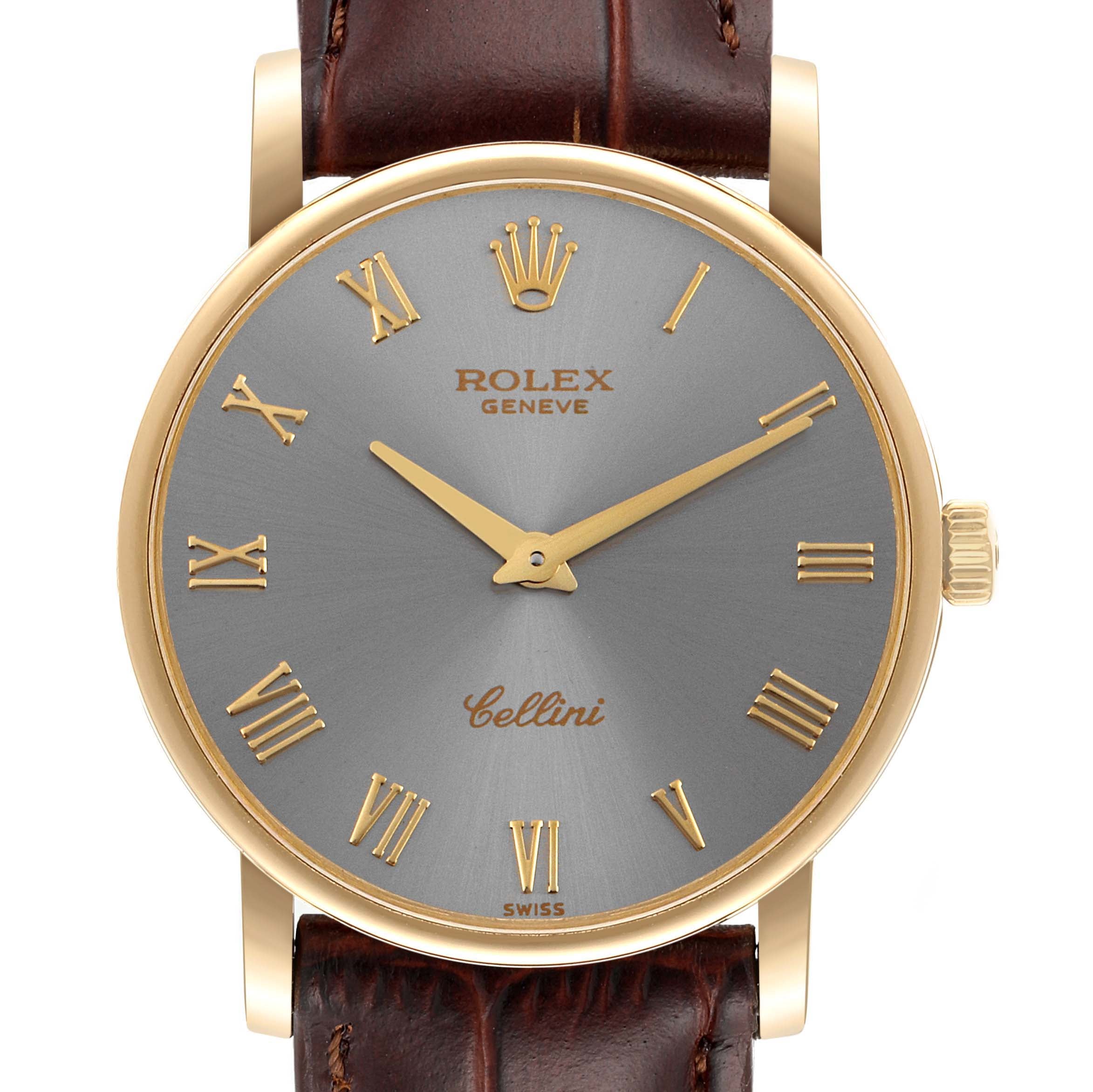 Rolex Cellini Classic 18K Yellow Gold Slate Roman Dial Watch 5115