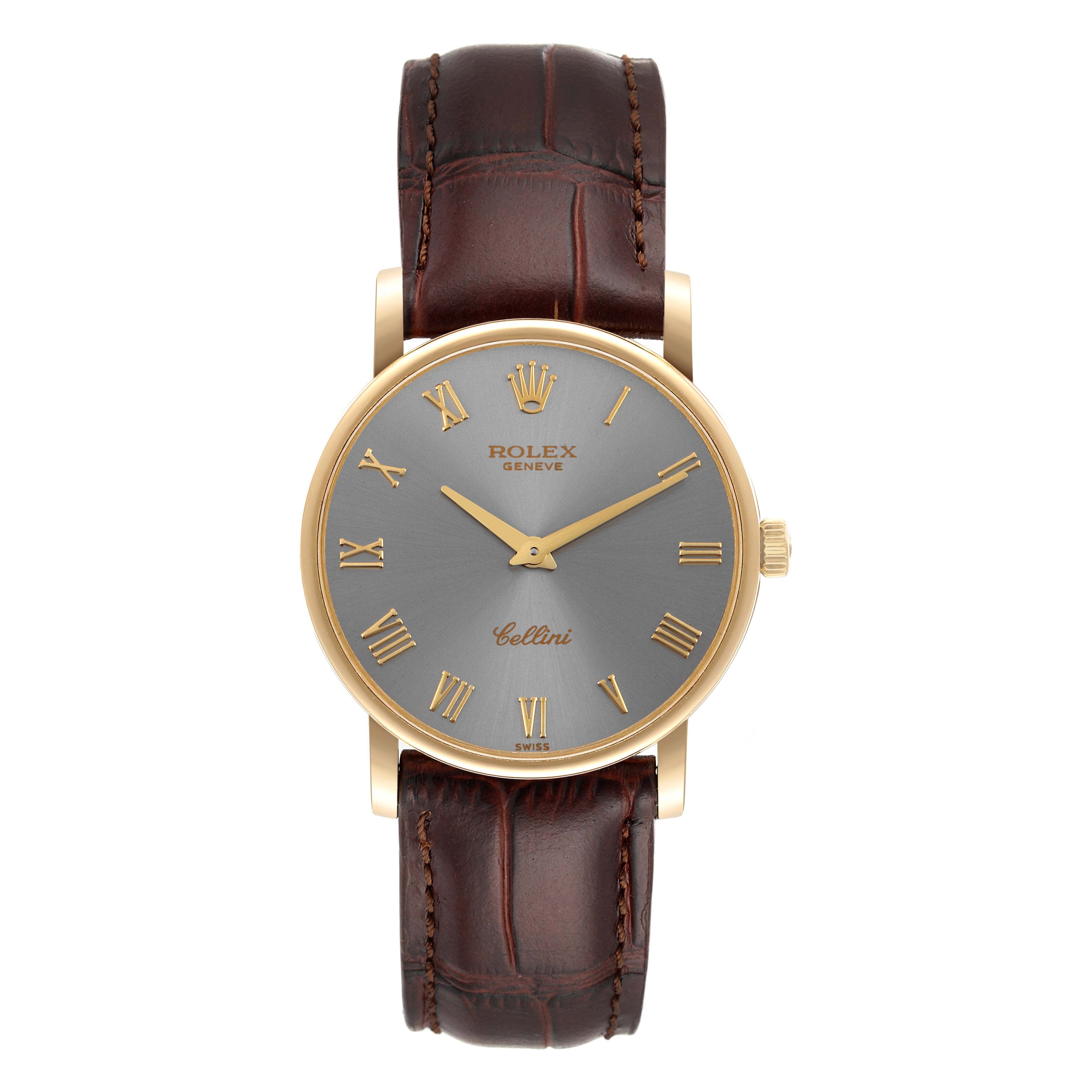 Rolex Cellini Classic 18K Yellow Gold Slate Roman Dial Watch 5115