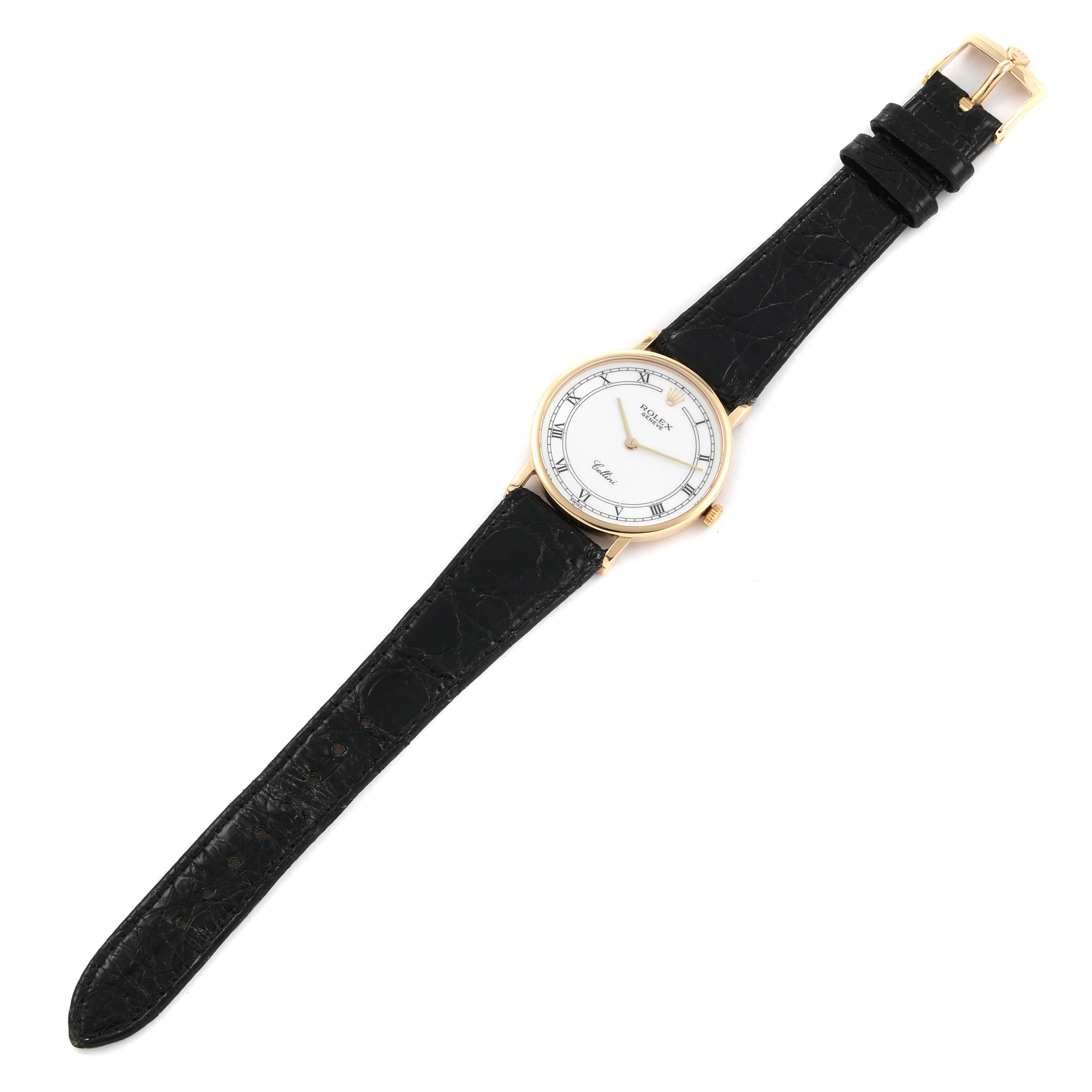 Rolex Cellini Classic 18K Yellow Gold White Roman Dial Mens Watch 5112