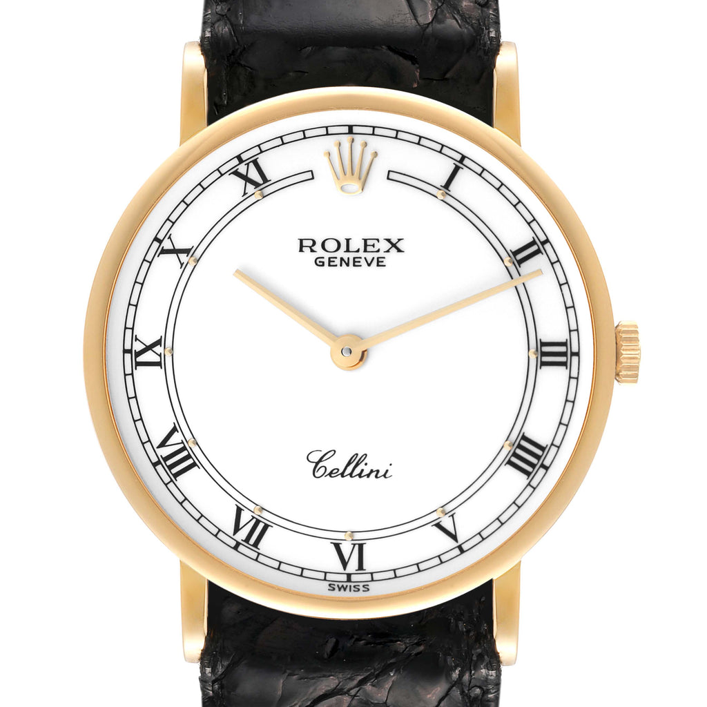 Rolex Cellini Classic 18K Yellow Gold White Roman Dial Mens Watch 5112