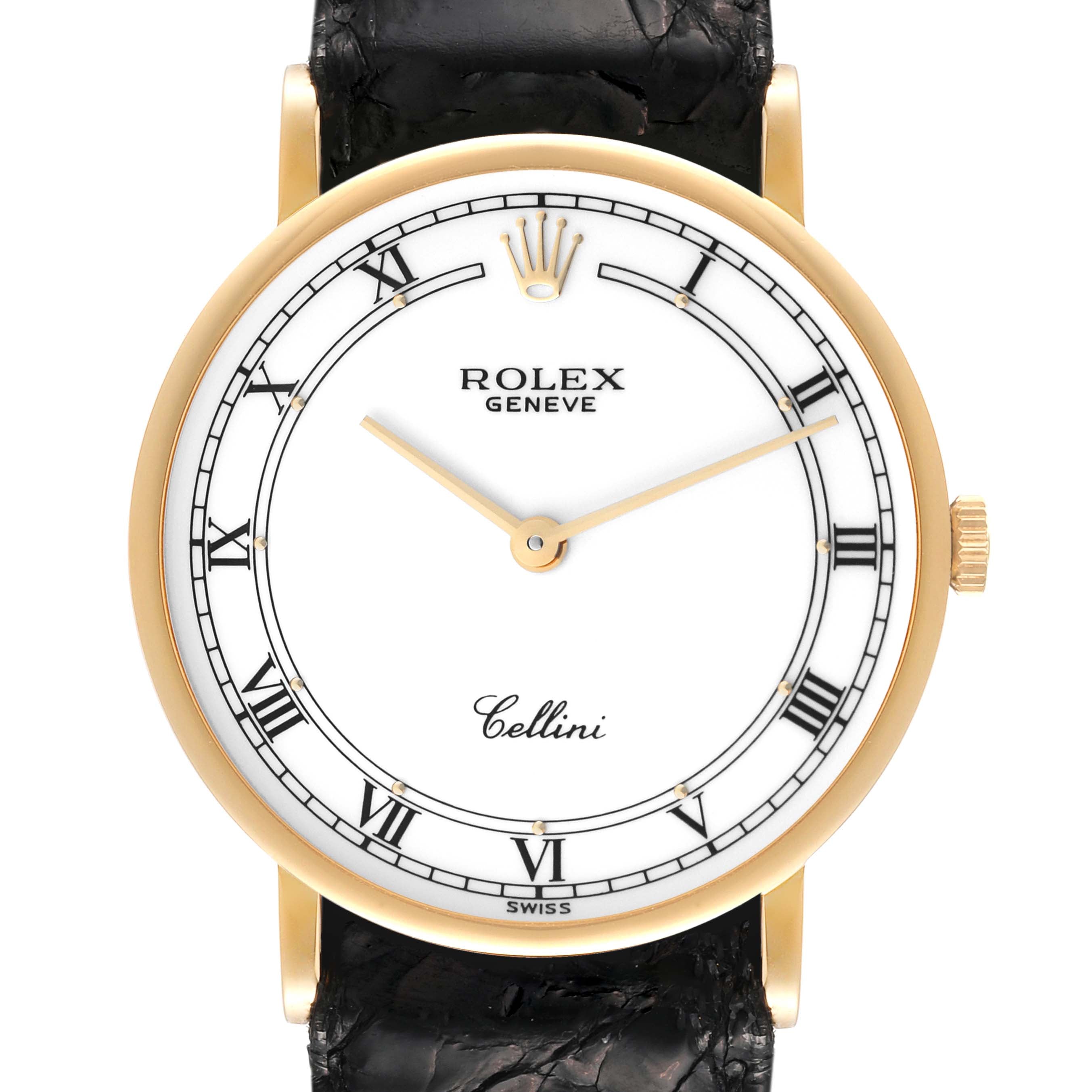 Rolex Cellini Classic 18K Yellow Gold White Roman Dial Mens Watch 5112