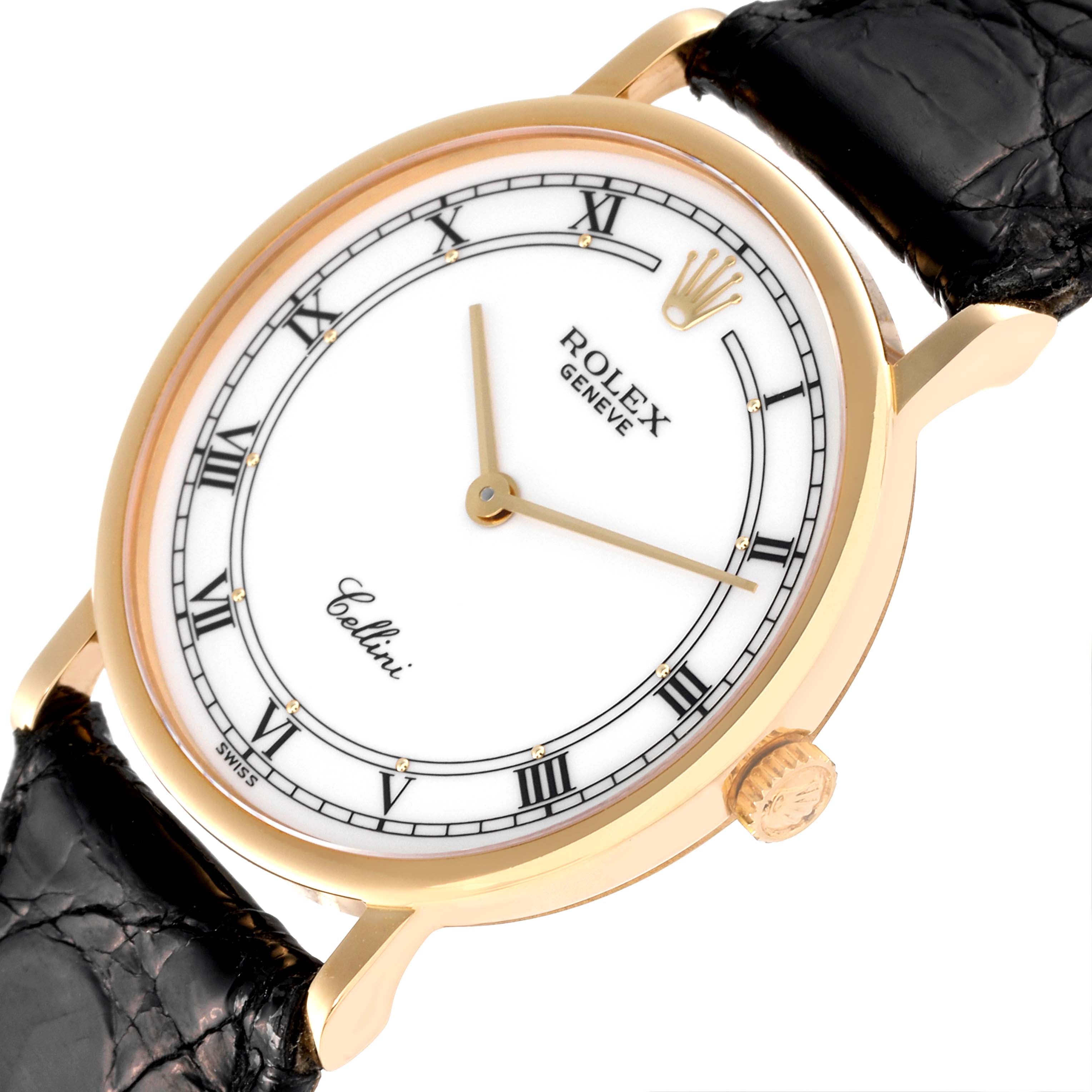 Rolex Cellini Classic 18K Yellow Gold White Roman Dial Mens Watch 5112