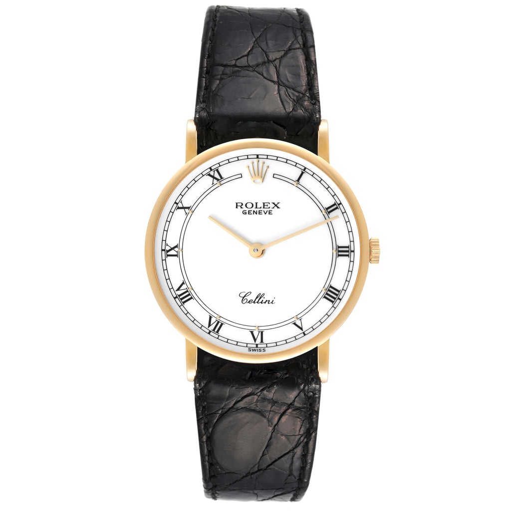 Rolex Cellini Classic 18K Yellow Gold White Roman Dial Mens Watch 5112